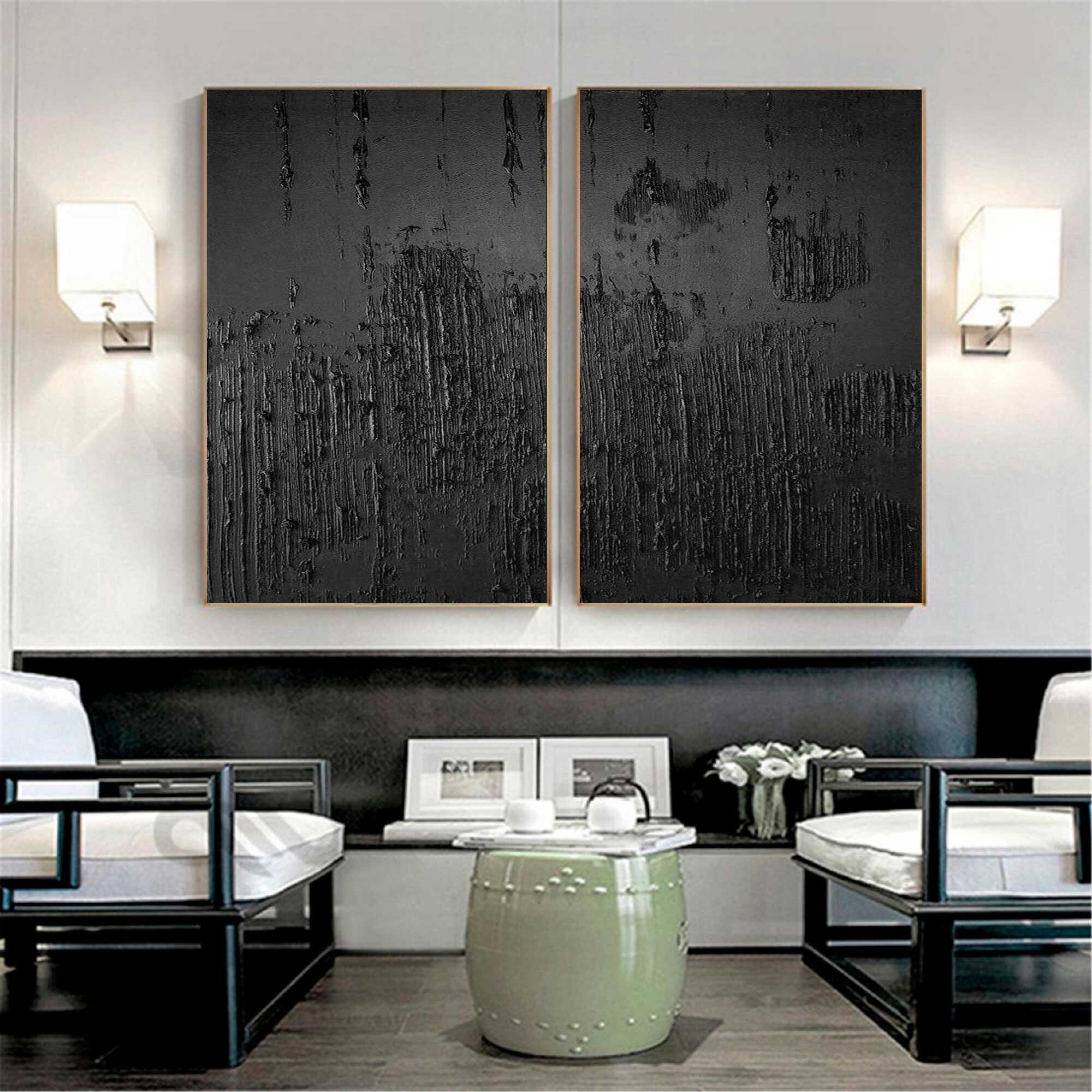 Wabi-sabi Art Black Minimalist Plaster Art Texture Painting Abstract Wall Decor Plaster Texture Wall Art Minimalist Art  3D Oil Canvas Wall Art 