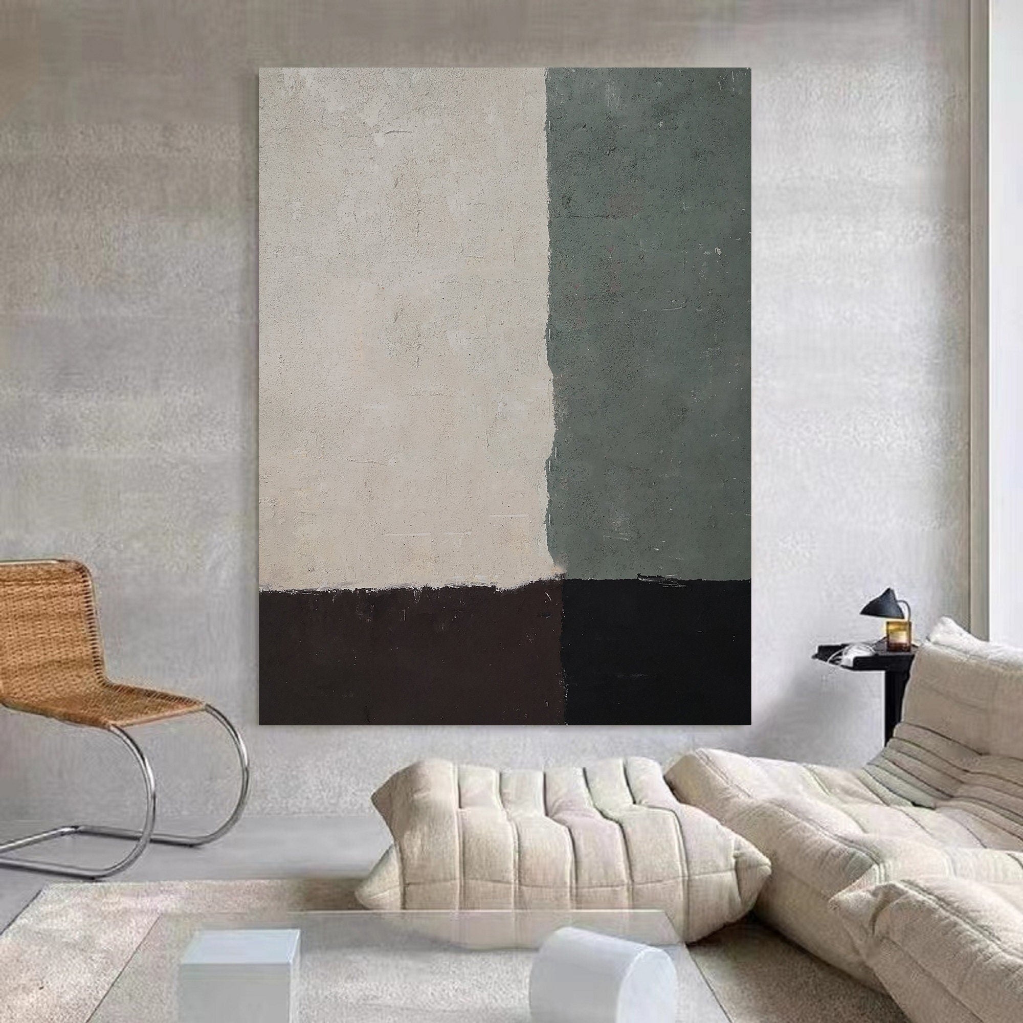 Wabi-sabi Art Beige Minimalist Plaster Art Colorful Abstract Texture Painting Beige Wall Decor Plaster Texture Wall Art Minimalist Art Green 3D Oil  Plaster Wall Art On Canvas