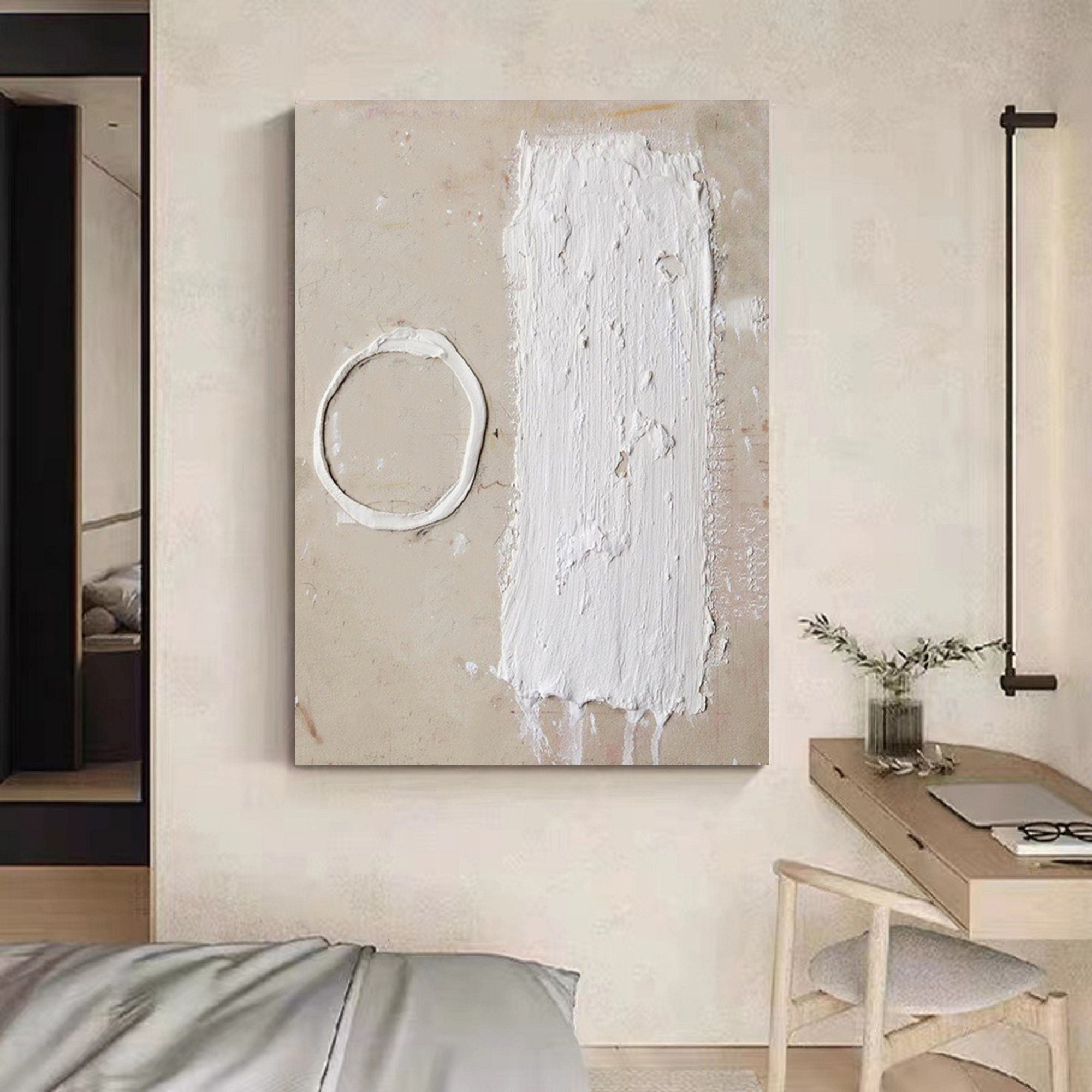 Wabi-sabi Art Minimalist Plaster Art White Abstract Texture Painting Beige Wall Decor Plaster Texture Wall Art Minimalist Art 3D Oil  Wall Art On Canvas