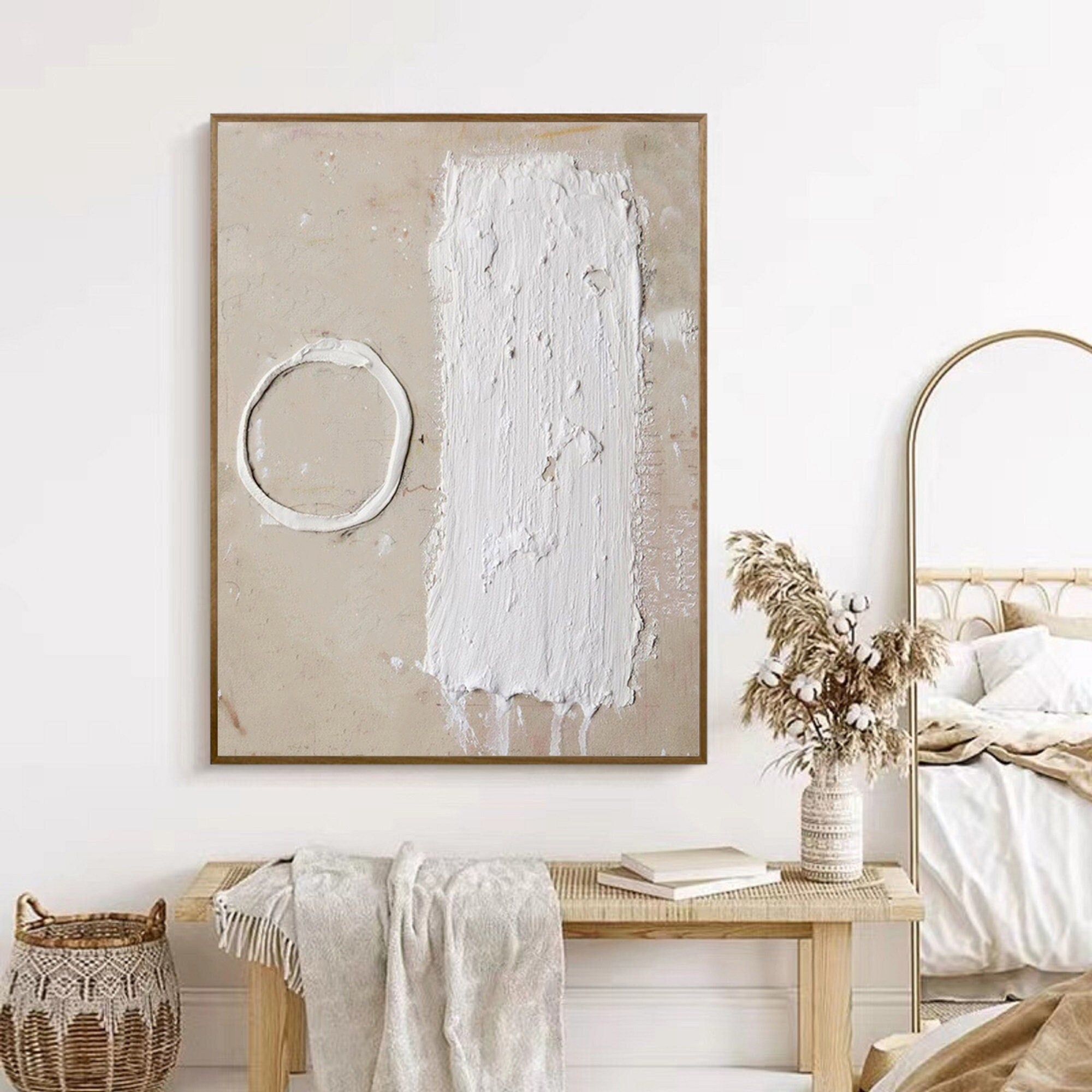 Wabi-sabi Art Minimalist Plaster Art White Abstract Texture Painting Beige Wall Decor Plaster Texture Wall Art Minimalist Art 3D Oil  Wall Art On Canvas