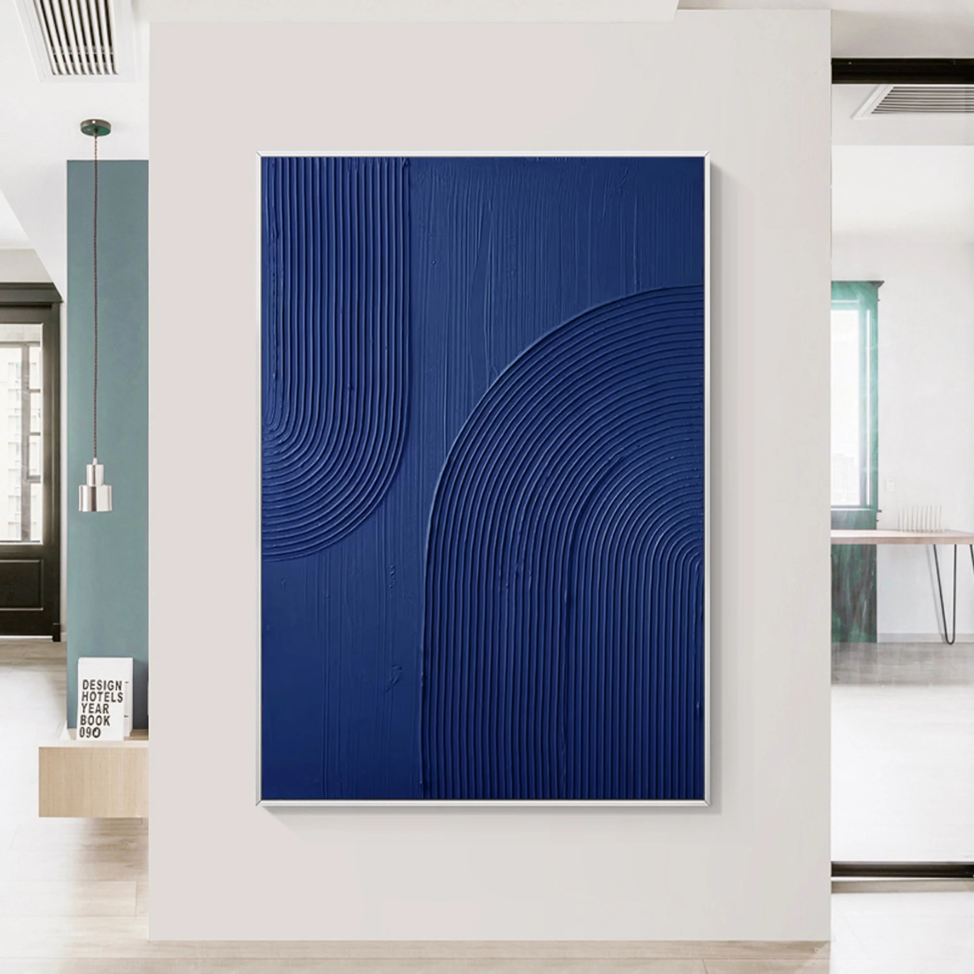 Wabi-sabi Art Blue Minimalist Plaster Art Blue Abstract Texture Painting Blue Wall Decor Plaster Texture Wall Art Minimalist Art Black 3D Oil  Plaster Wall Art On Canvas