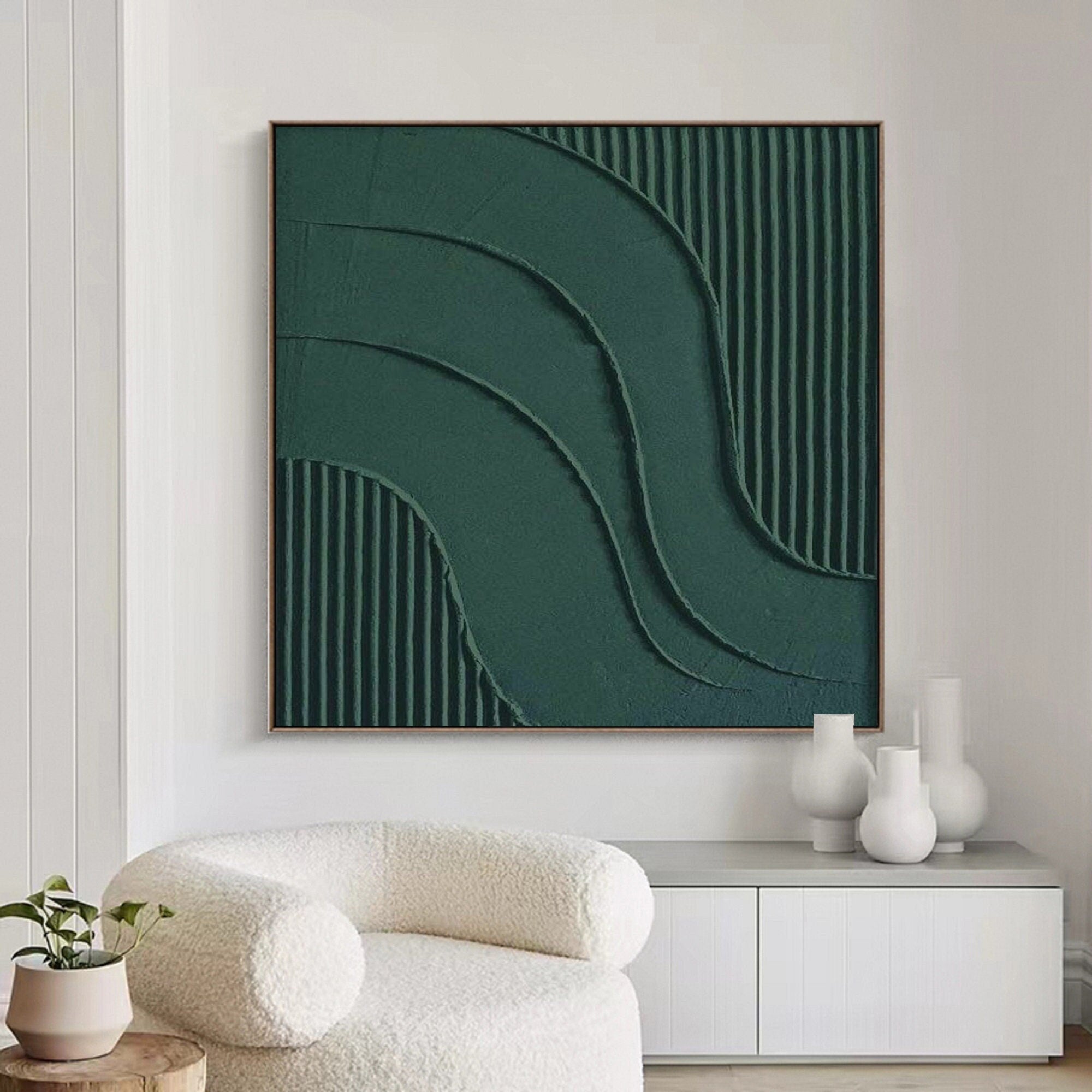 Wabi-sabi Art Green Minimalist Plaster Art Green Abstract Texture Painting Green Wall Decor Plaster Texture Wall Art Minimalist Art Green 3D Oil  Plaster Wall Art On Canvas