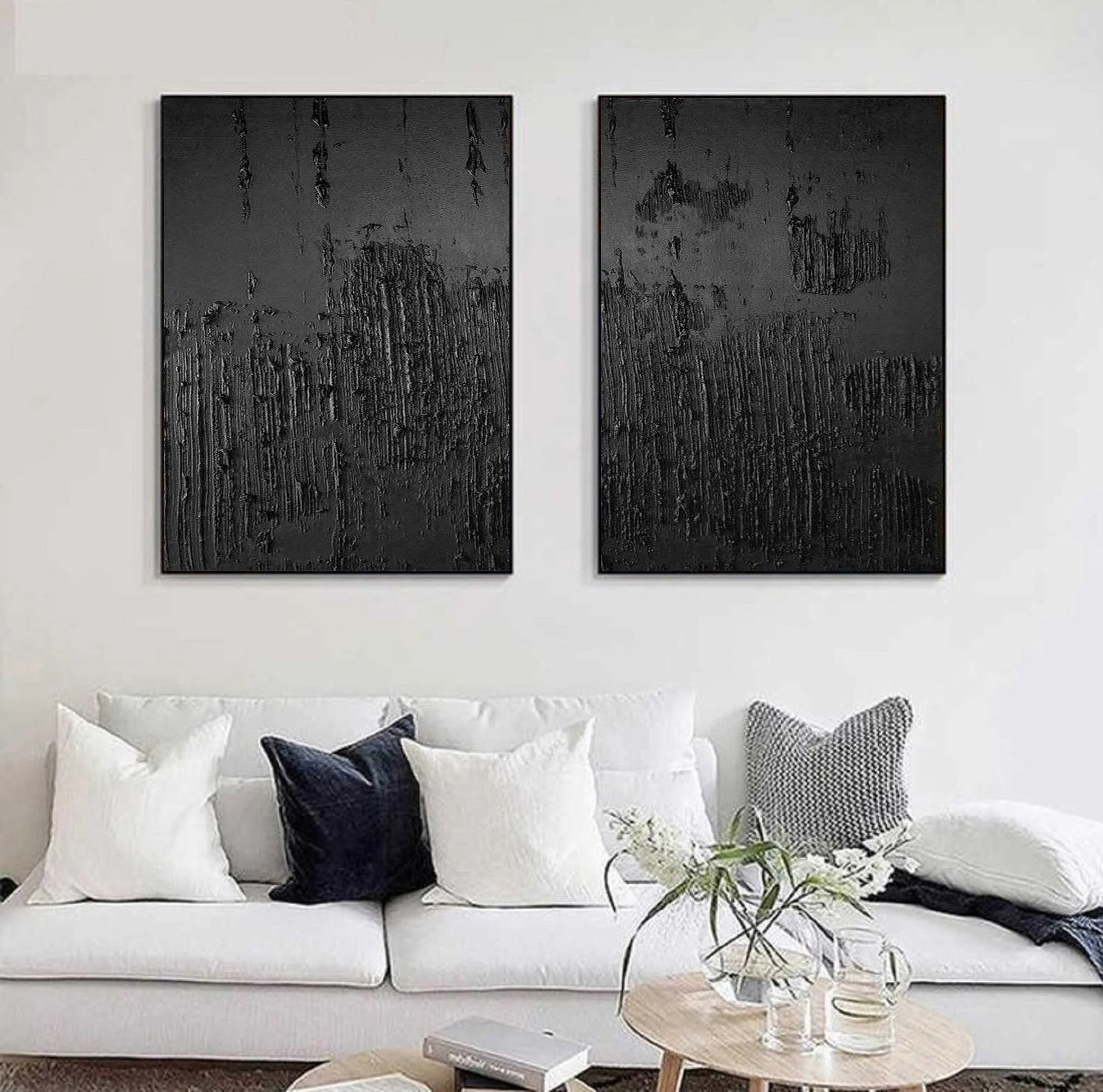 Wabi-sabi Art Black Minimalist Plaster Art Texture Painting Abstract Wall Decor Plaster Texture Wall Art Minimalist Art  3D Oil Canvas Wall Art 