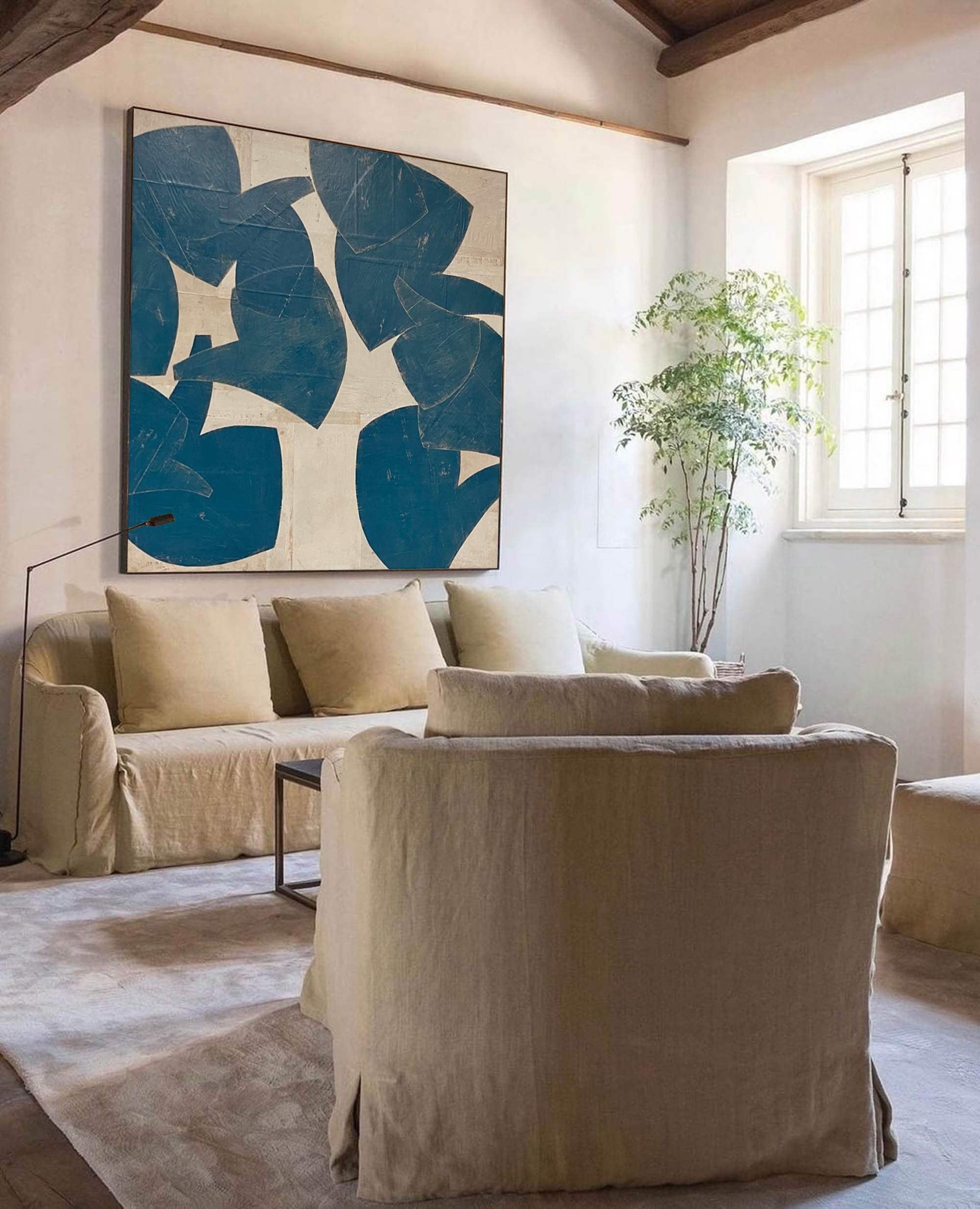 Wabi-sabi Art Blue Minimalist Plaster Art Beige Abstract Texture Painting Beige Wall Decor Plaster Texture Wall Art Minimalist Art Brown 3D Oil  Plaster Wall Art On Canvas