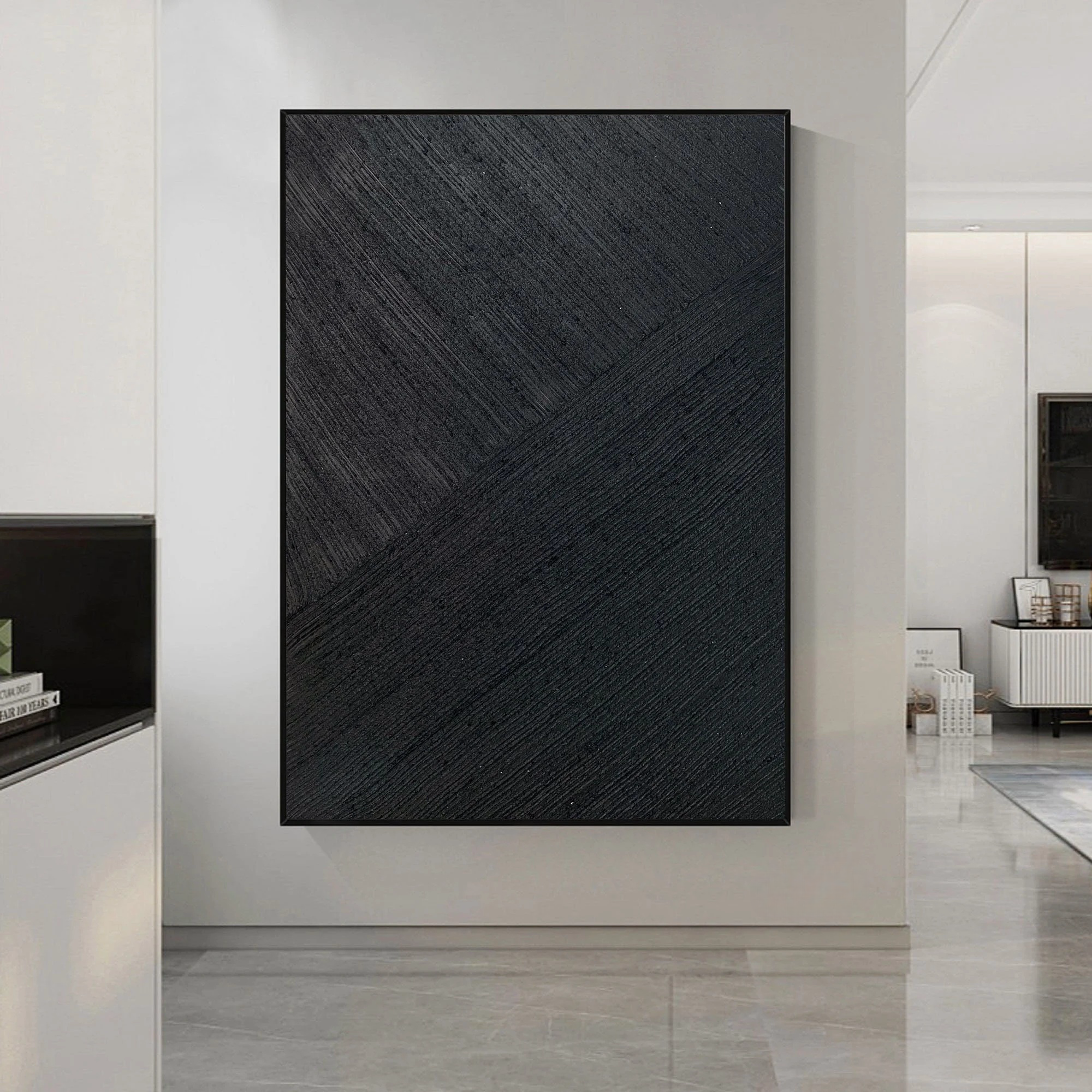 Wabi-sabi Art Black Minimalist Plaster Art Black Abstract Texture Painting Black Wall Decor Plaster Texture Wall Art Abstract Art Black 3D Oil  Plaster Wall Art On Canvas