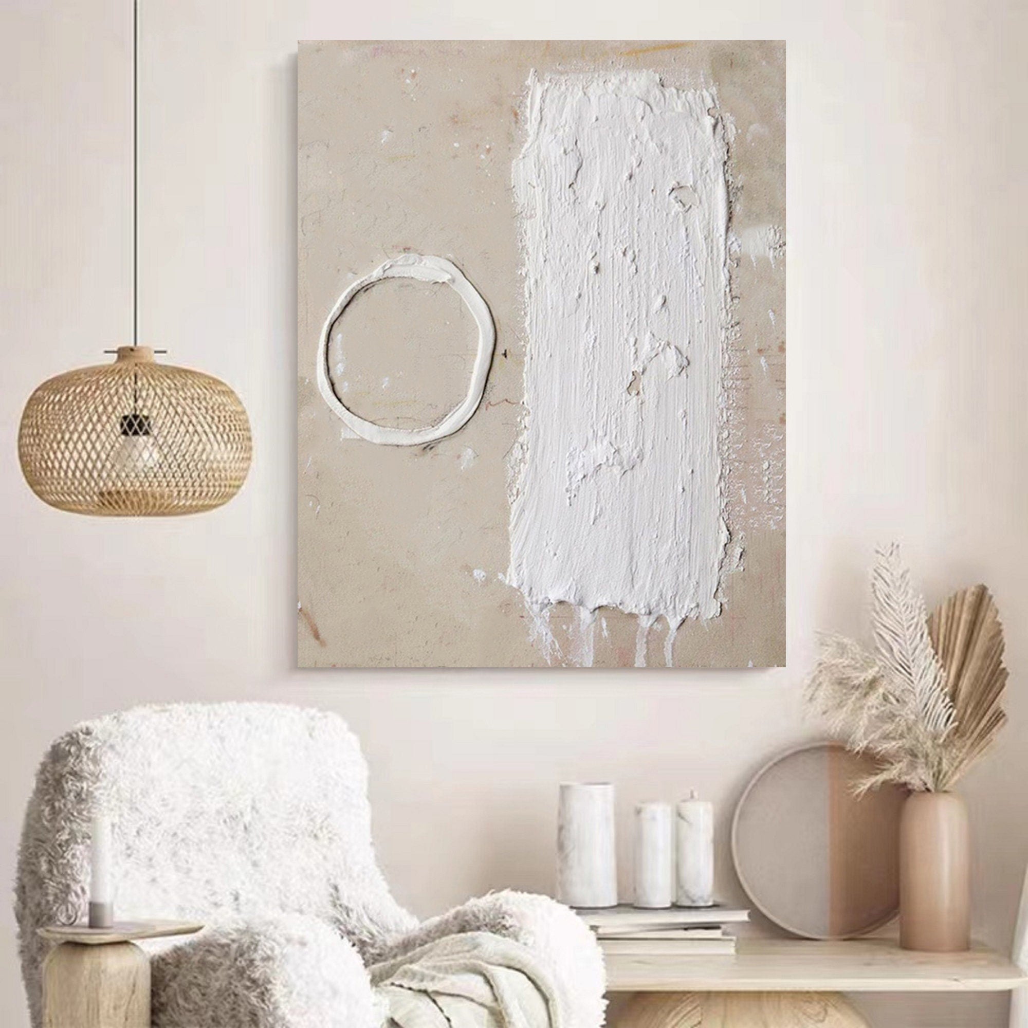 Wabi-sabi Art Minimalist Plaster Art White Abstract Texture Painting Beige Wall Decor Plaster Texture Wall Art Minimalist Art 3D Oil  Wall Art On Canvas