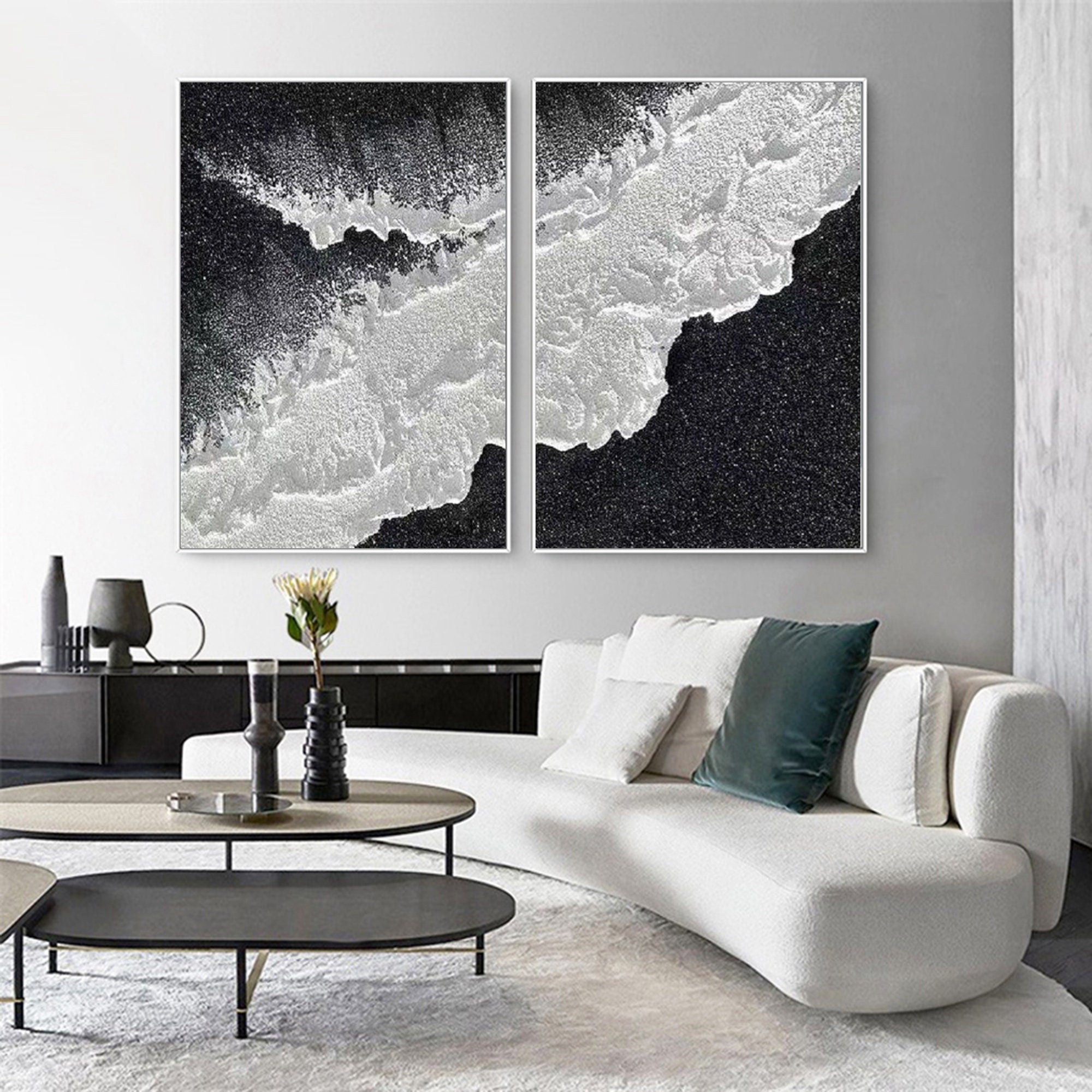 Wabi-sabi Art Black Minimalist Plaster Art White Texture Painting Abstract Wall Decor Plaster Texture Wall Art Minimalist Art  3D Oil Canvas Wall Art 