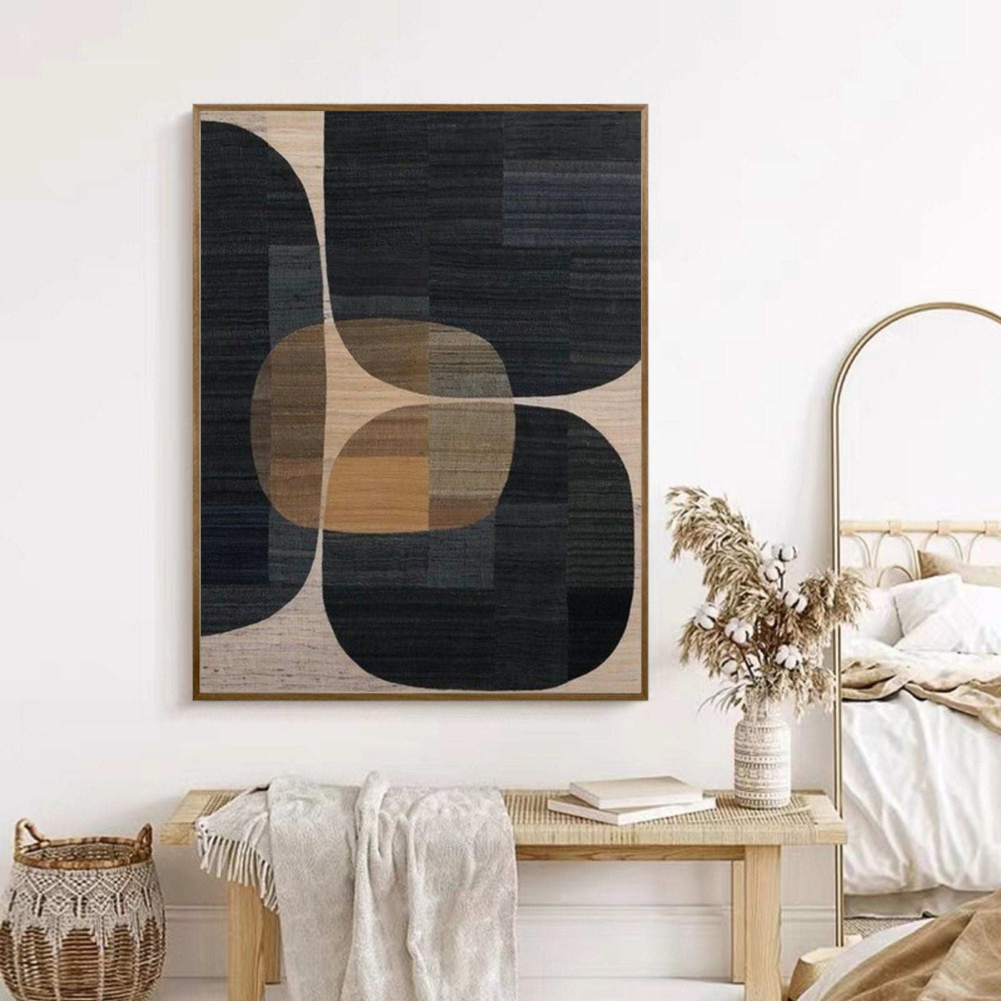 Wabi-sabi Art Minimalist Plaster Art Black Abstract Texture Painting Beige Wall Decor Plaster Texture Wall Art Minimalist Art Brown 3D Oil Wall Art On Canvas