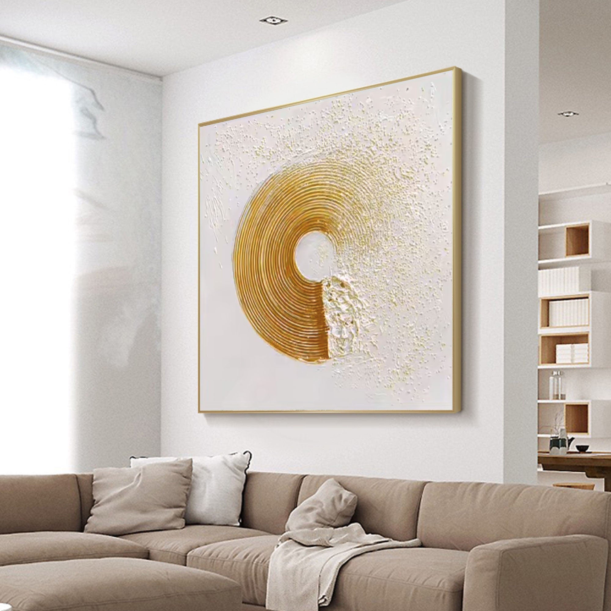 Wabi-sabi Art White Minimalist Plaster Art Gold Abstract Texture Painting White Wall Decor Plaster Texture Wall Art Minimalist Art Gold 3D Oil  Plaster Wall Art On Canvas