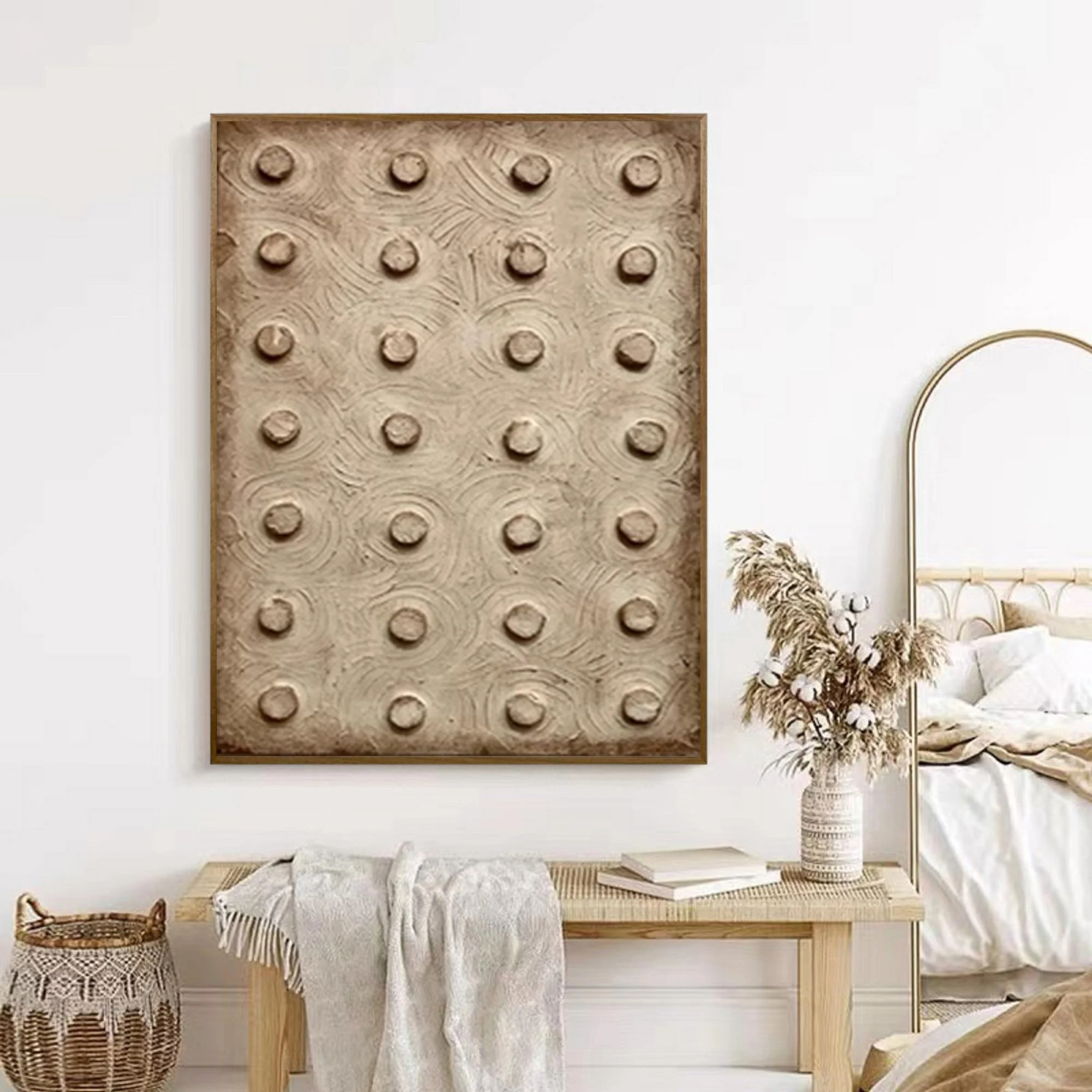 Wabi-sabi Art Brown Minimalist Plaster Art Beige Abstract Texture Painting Beige Wall Decor Plaster Texture Wall Art Minimalist Art Brown 3D Oil  Plaster Wall Art On Canvas