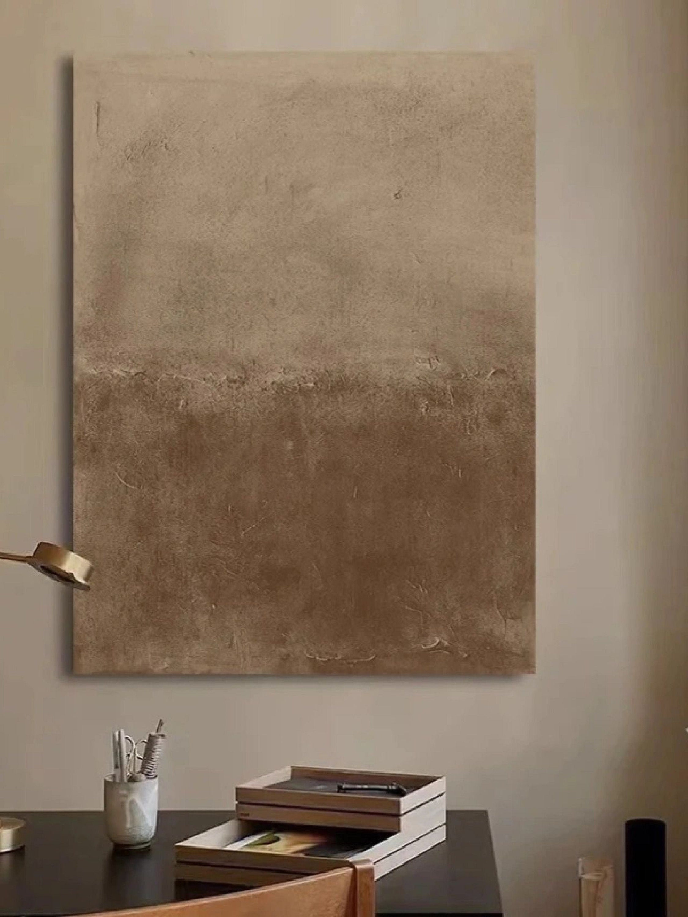 Wabi-sabi Art Brown Minimalist Plaster Art Beige Abstract Texture Painting Beige Wall Decor Plaster Texture Wall Art Minimalist Art Brown 3D Oil  Plaster Wall Art On Canvas