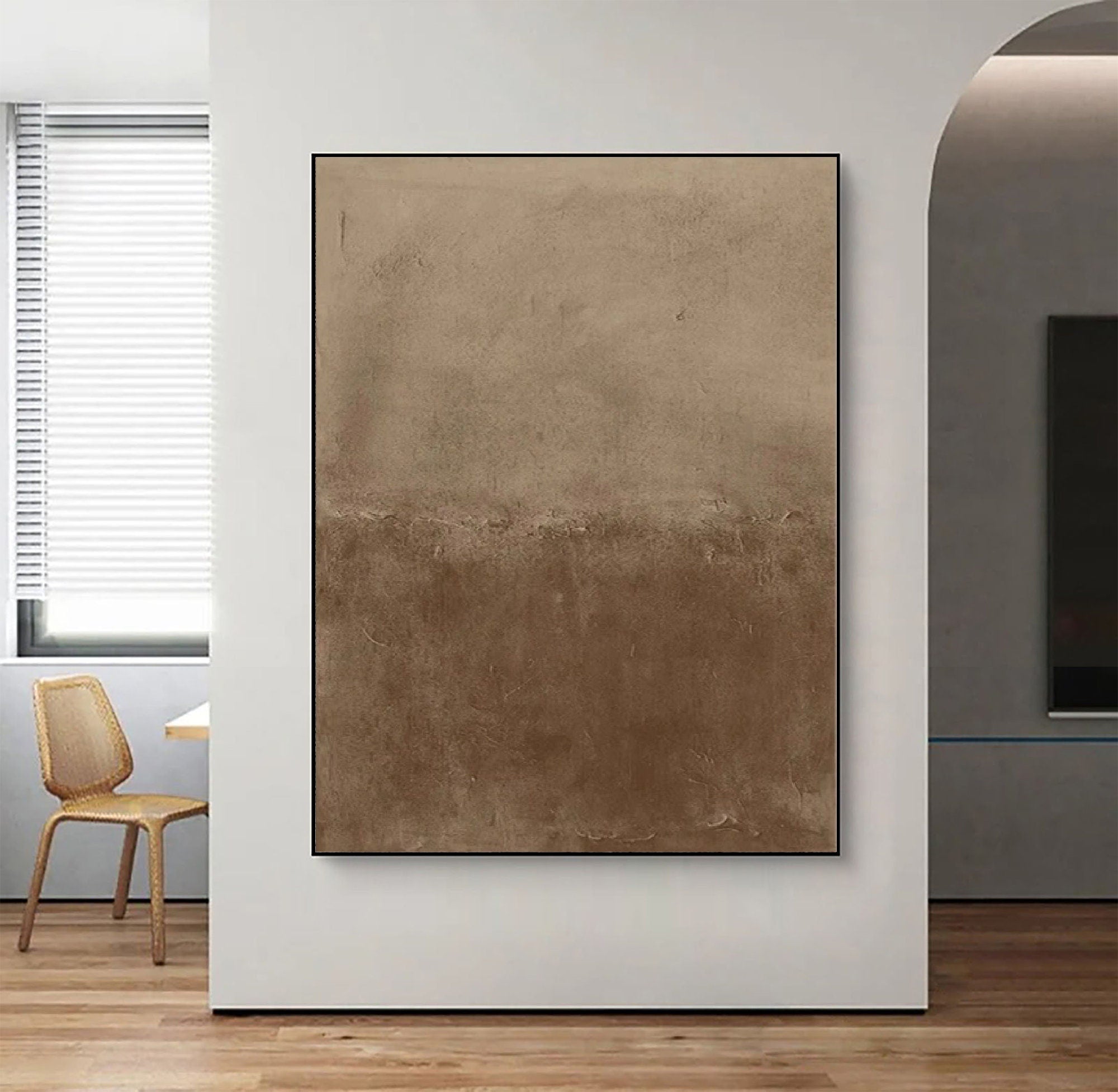 Wabi-sabi Art Brown Minimalist Plaster Art Beige Abstract Texture Painting Beige Wall Decor Plaster Texture Wall Art Minimalist Art Brown 3D Oil  Plaster Wall Art On Canvas