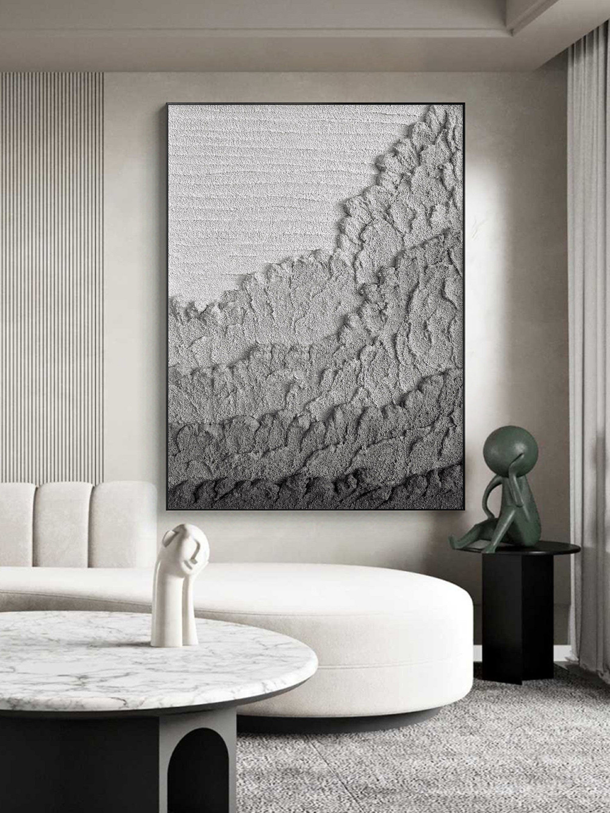 Wabi-sabi Art Grey Minimalist Plaster Art Grey Abstract Texture Painting Grey Wall Decor Plaster Texture Wall Art Minimalist Art Grey 3D Oil  Wall Art On Canvas