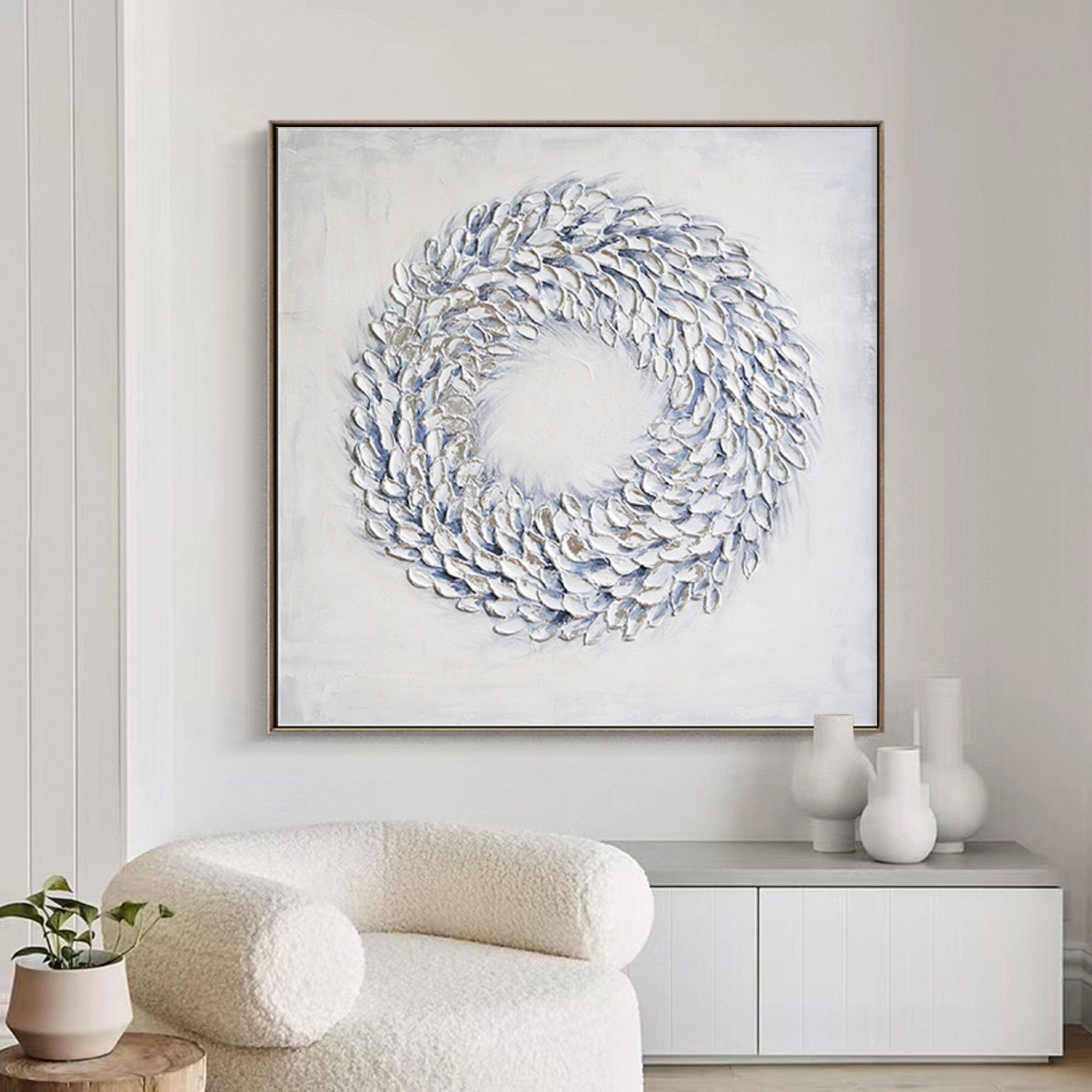 Wabi-sabi Art Minimalist Plaster Art White Abstract Texture Painting White Wall Decor Plaster Texture Wall Art Minimalist Art 3D Oil  Wall Art On Canvas