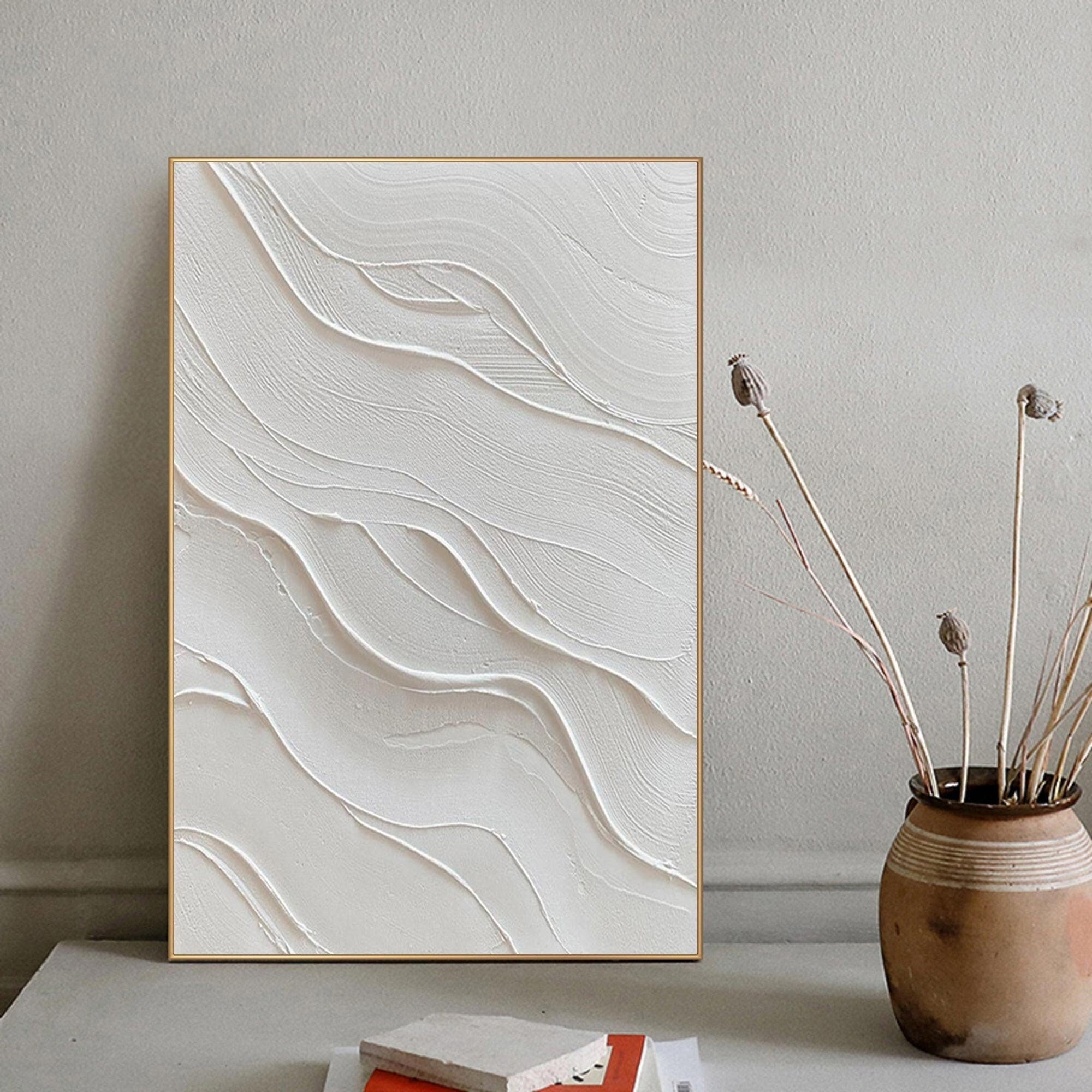 Wabi-sabi Art Minimalist Plaster Art White Abstract Texture Painting White Wall Decor Plaster Texture Wall Art Minimalist Art 3D Oil  Wall Art On Canvas