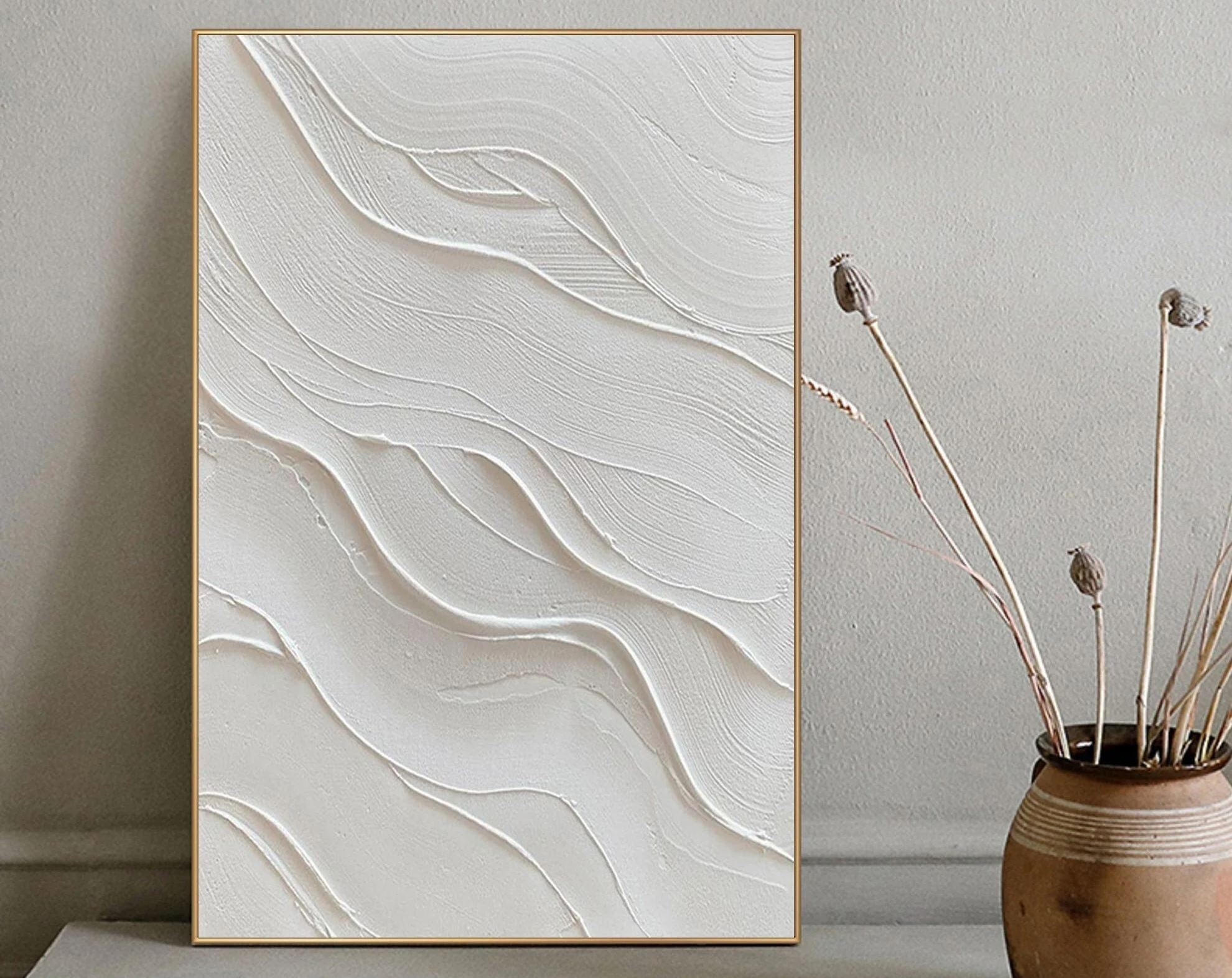 Wabi-sabi Art Minimalist Plaster Art White Abstract Texture Painting White Wall Decor Plaster Texture Wall Art Minimalist Art 3D Oil  Wall Art On Canvas