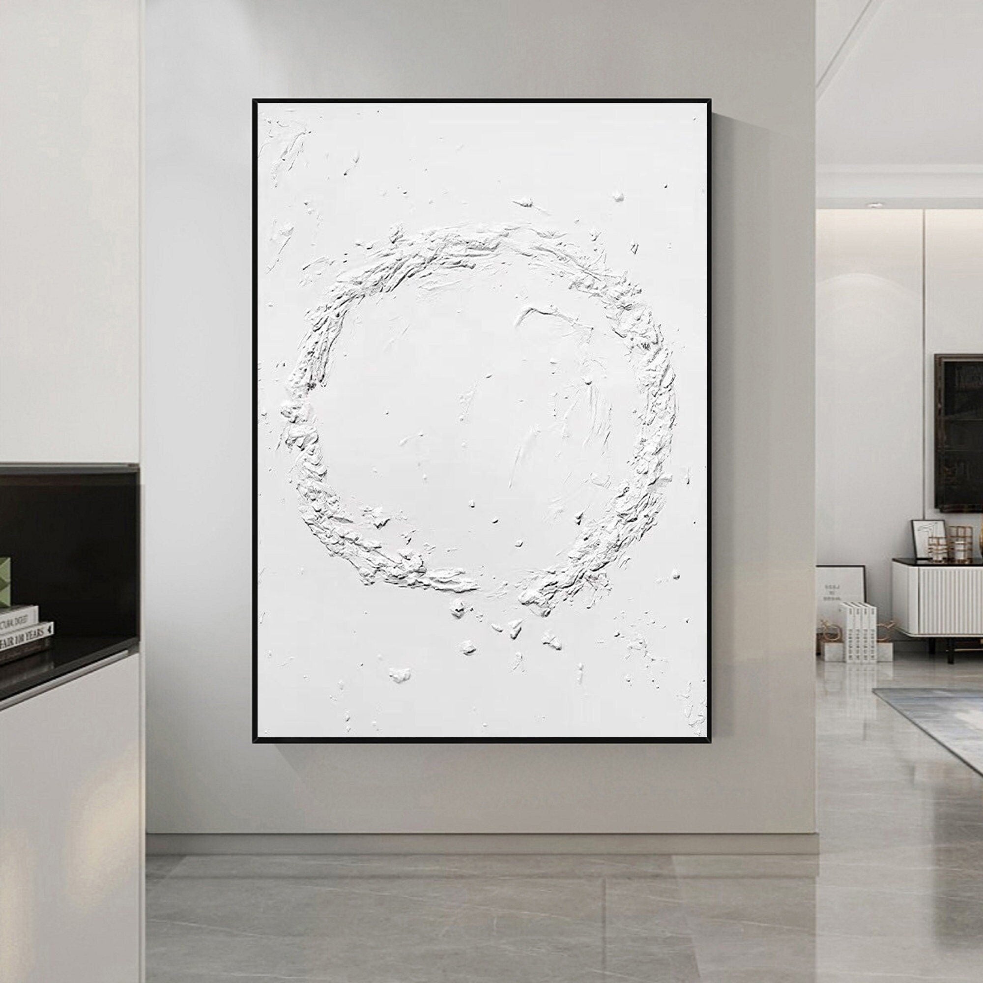 Wabi-sabi Art Minimalist Plaster Art White Abstract Texture Painting White Wall Decor Plaster Texture Wall Art Minimalist Art 3D Oil  Wall Art On Canvas