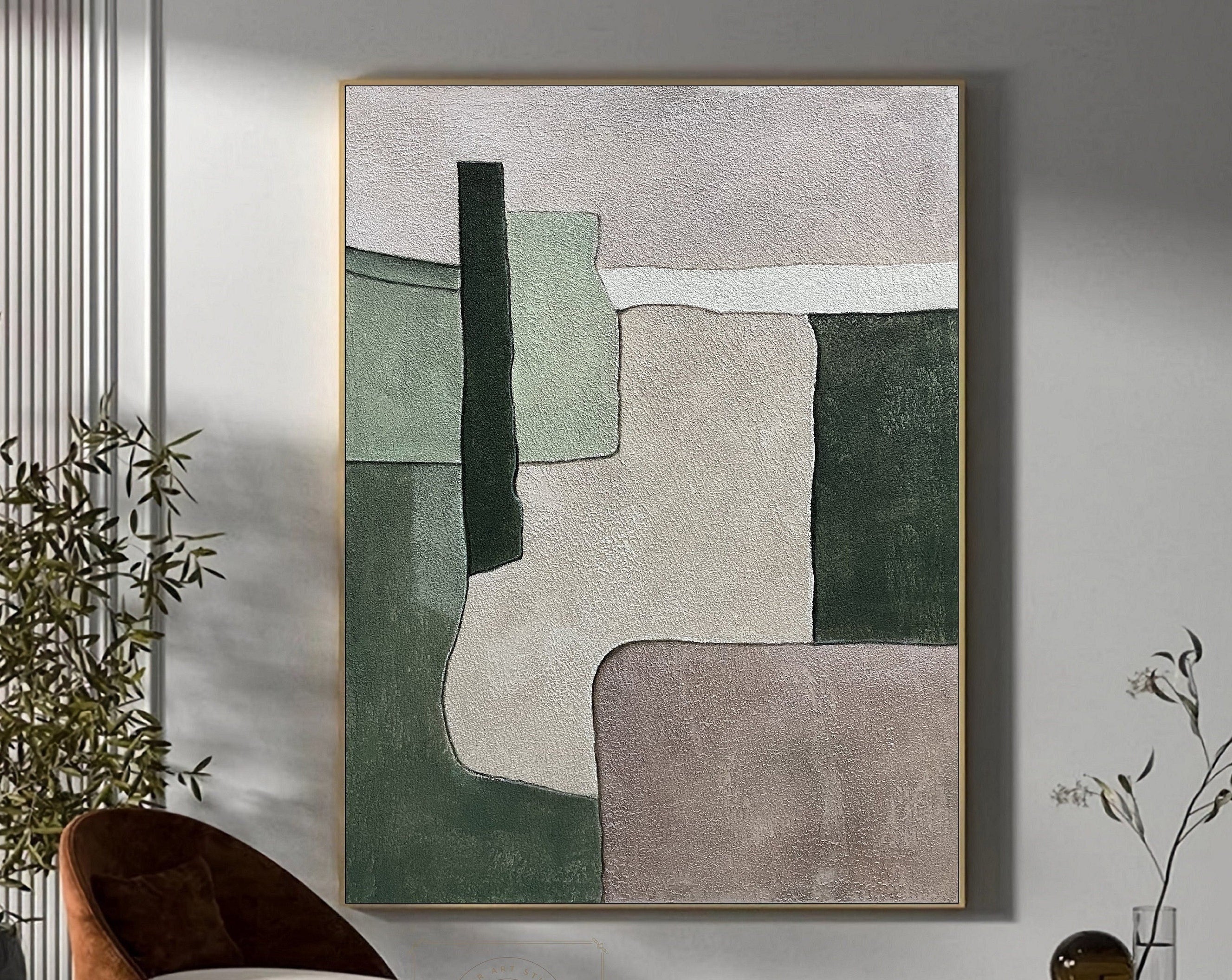 Large Green Abstract Painting Green Painting Texture Painting Green Minimalist Painting Minimalist Art Green Plaster Wall Art Mid Century 3D Oil Plaster Painting On Canvas colorful Painting Colorful Wall Art  original Boho Texture Painting minimalist Art neutral Abstract Painting