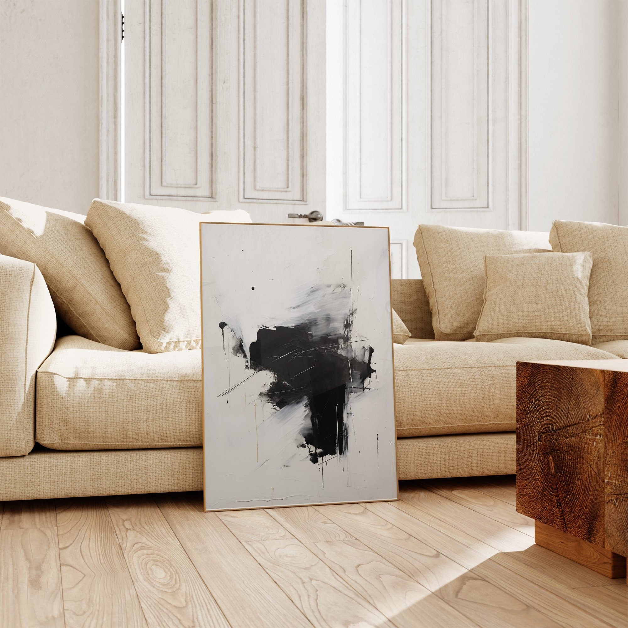 Wabi-sabi Art White Minimalist Plaster Art Black Abstract Texture Painting Beige Wall Decor Plaster Texture Wall Art Minimalist Art White 3D Oil  Plaster Wall Art On Canvas