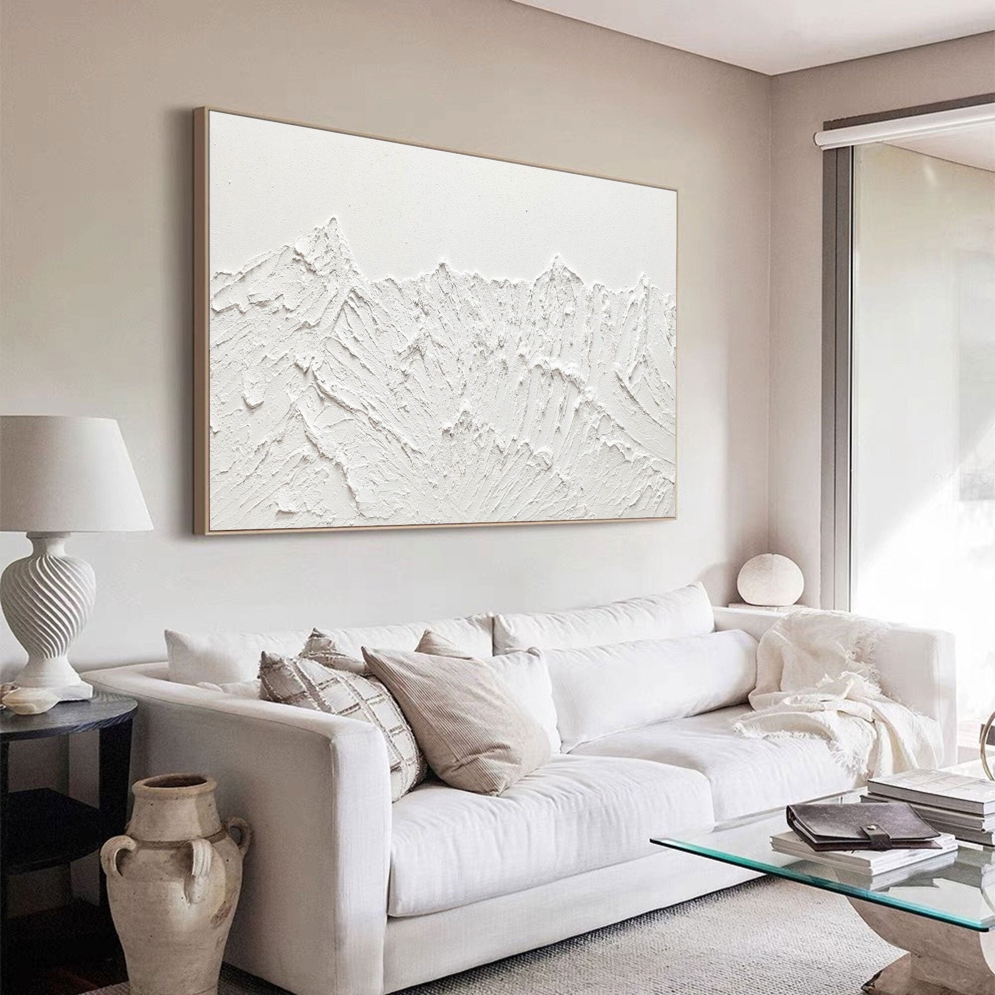 Large Original Abstract Painting Modern Minimalist Wall Art White Texture Painting Living Room Wall Art Minimalist Plaster Art  3D Oil  Wall Art On Canvas