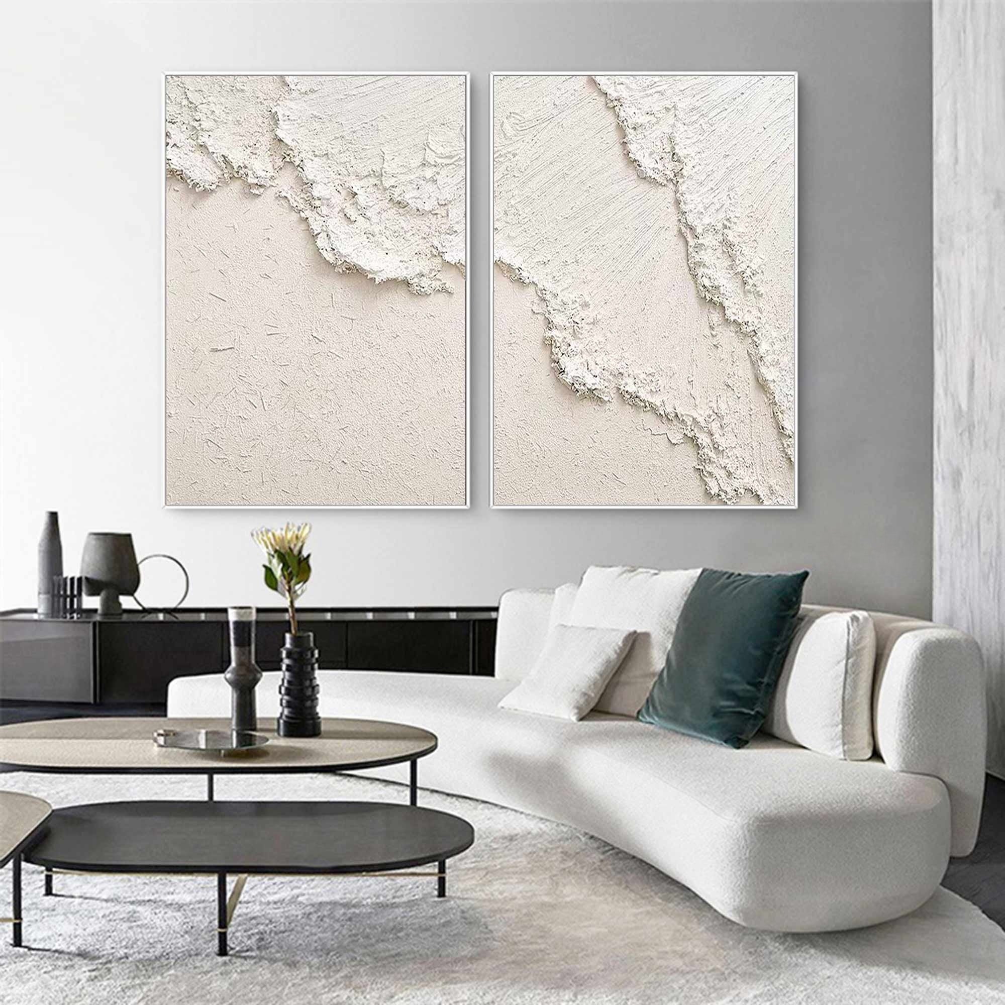 Wabi-sabi Art White Minimalist Plaster Art Texture Painting Abstract Wall Decor Plaster Texture Wall Art Minimalist Art  3D Oil Canvas Wall Art 