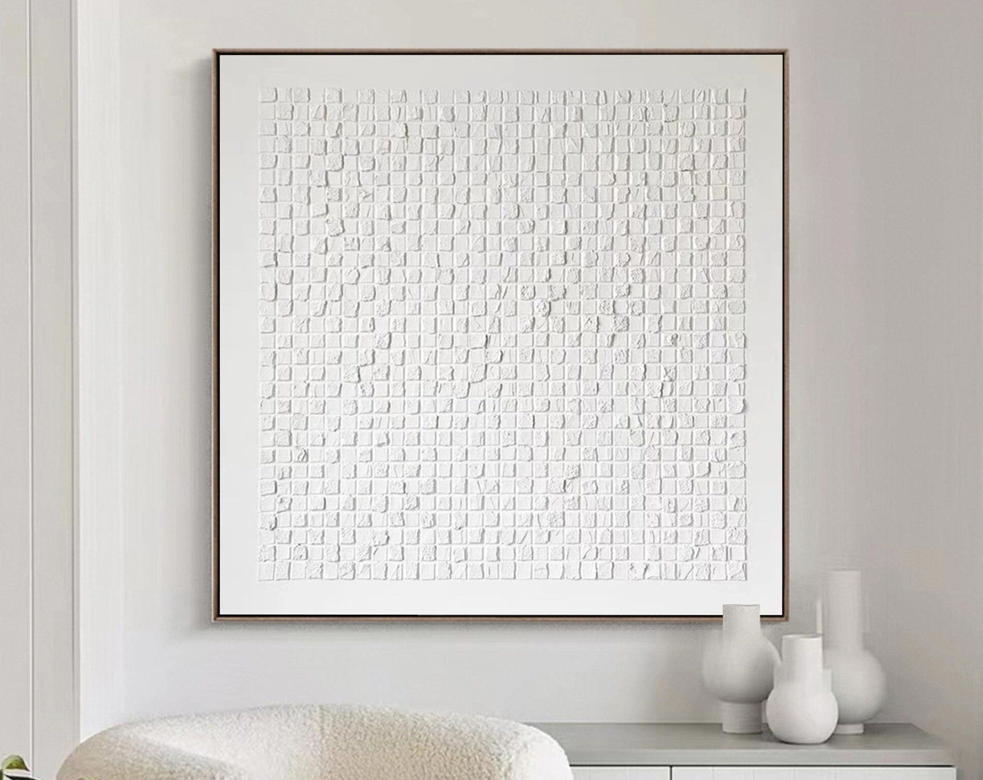 Wabi-sabi Art Minimalist Plaster Art White Abstract Texture Painting White Wall Decor Plaster Texture Wall Art Minimalist Art 3D Oil  Wall Art On Canvas