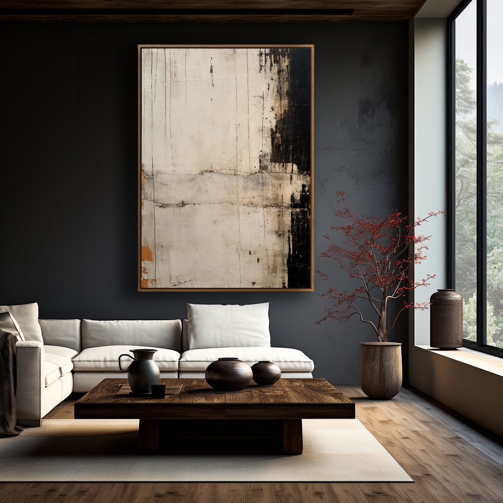 Wabi-sabi Art Brown Minimalist Plaster Art Black Abstract Texture Painting Beige Wall Decor Plaster Texture Wall Art Minimalist Art Brown 3D Oil  Plaster Wall Art On Canvas