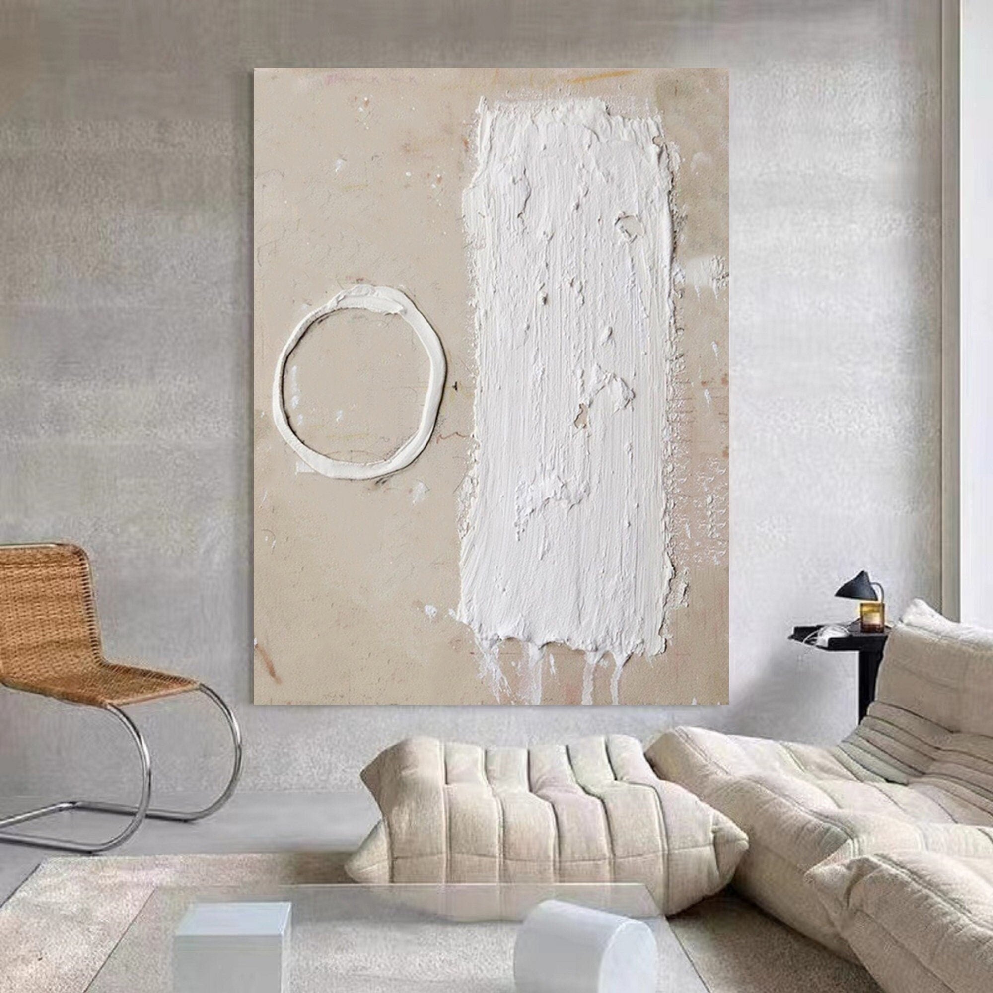 Wabi-sabi Art Minimalist Plaster Art White Abstract Texture Painting Beige Wall Decor Plaster Texture Wall Art Minimalist Art 3D Oil  Wall Art On Canvas