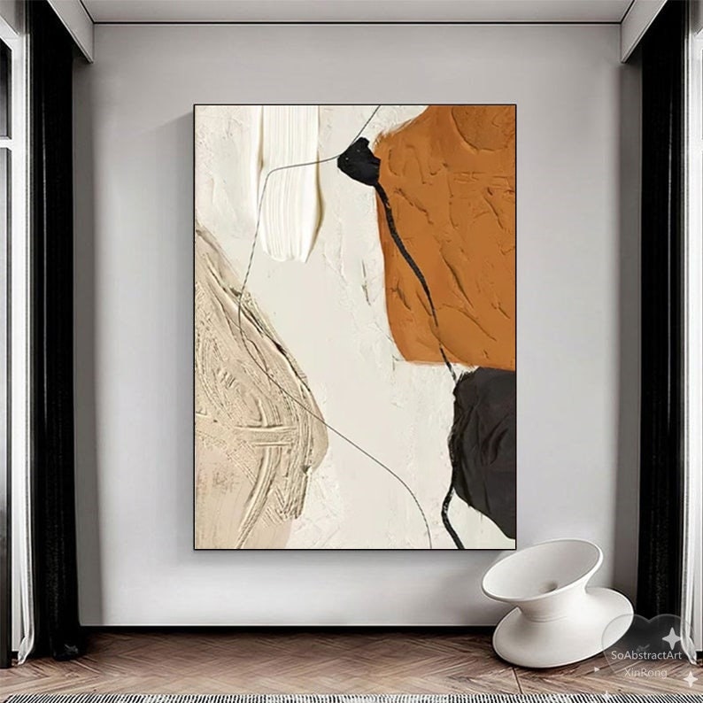 Wabi-sabi Art Brown Minimalist Plaster Art Beige Abstract Texture Painting Beige Wall Decor Plaster Texture Wall Art Minimalist Art Brown 3D Oil  Plaster Wall Art On Canvas