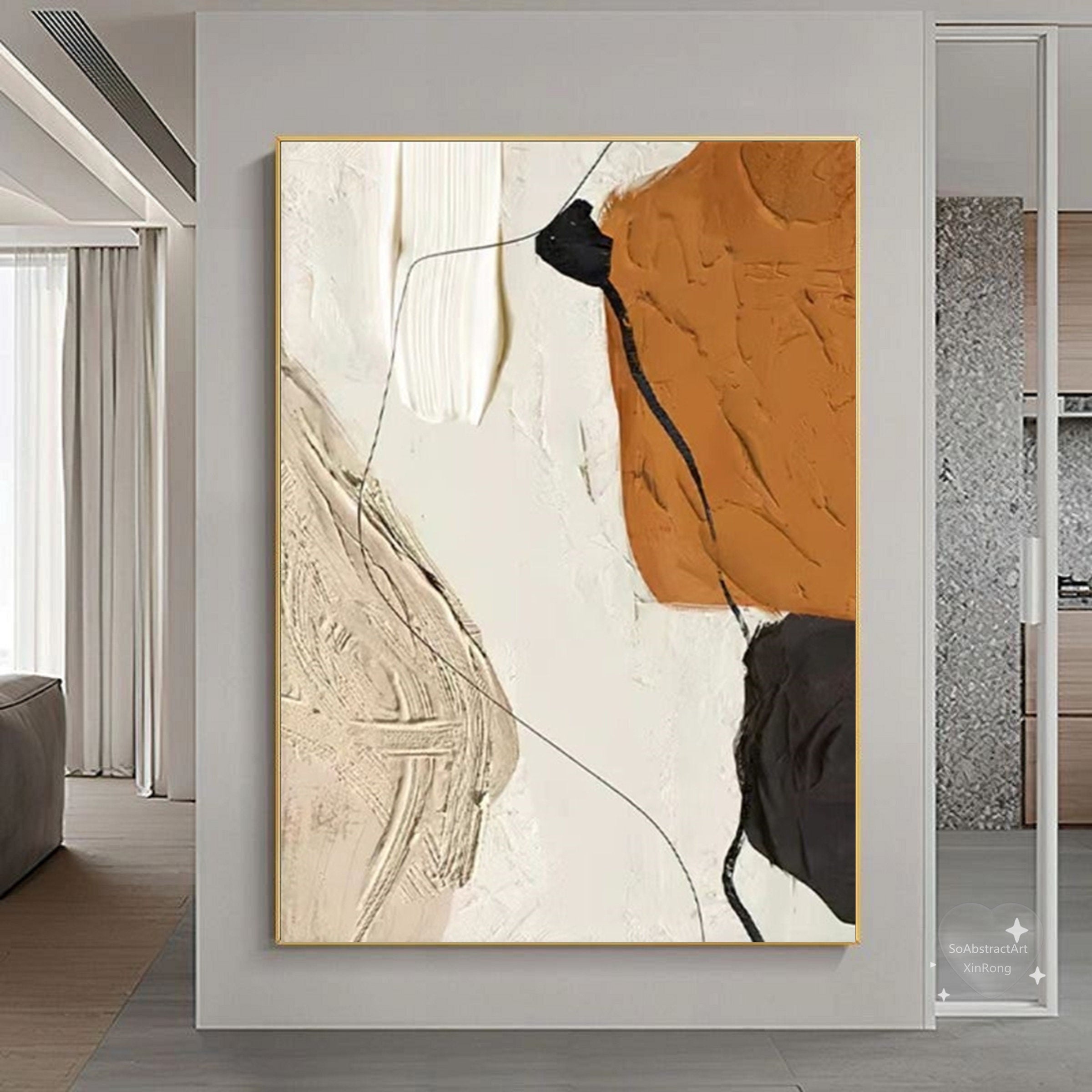 Wabi-sabi Art Brown Minimalist Plaster Art Beige Abstract Texture Painting Beige Wall Decor Plaster Texture Wall Art Minimalist Art Brown 3D Oil  Plaster Wall Art On Canvas