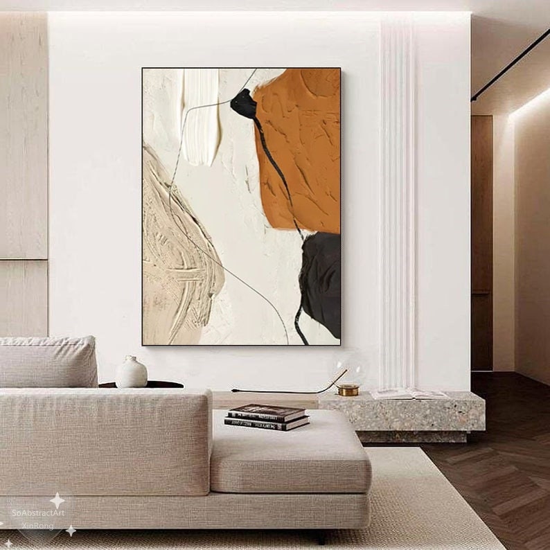 Wabi-sabi Art Brown Minimalist Plaster Art Beige Abstract Texture Painting Beige Wall Decor Plaster Texture Wall Art Minimalist Art Brown 3D Oil  Plaster Wall Art On Canvas