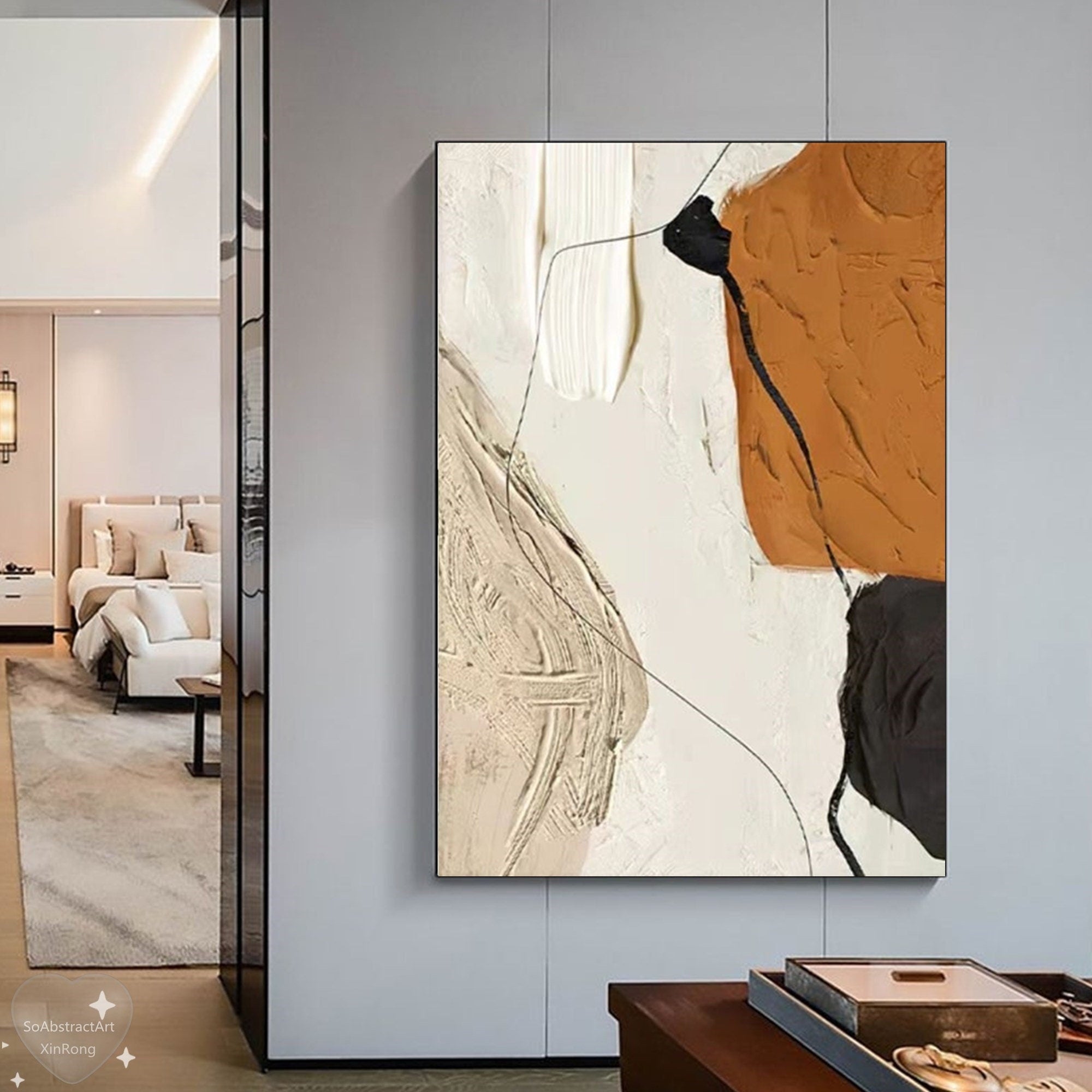 Wabi-sabi Art Brown Minimalist Plaster Art Beige Abstract Texture Painting Beige Wall Decor Plaster Texture Wall Art Minimalist Art Brown 3D Oil  Plaster Wall Art On Canvas