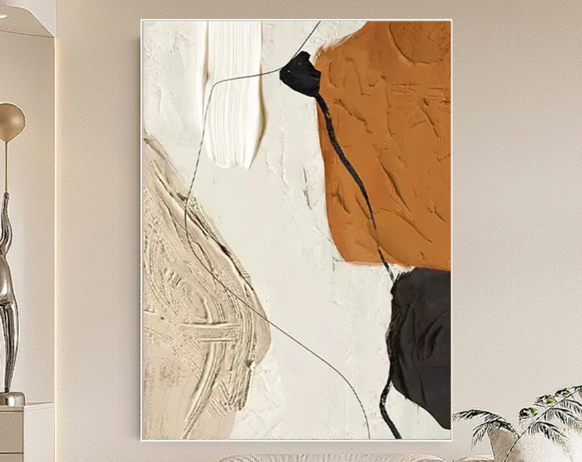 Wabi-sabi Art Brown Minimalist Plaster Art Beige Abstract Texture Painting Beige Wall Decor Plaster Texture Wall Art Minimalist Art Brown 3D Oil  Plaster Wall Art On Canvas