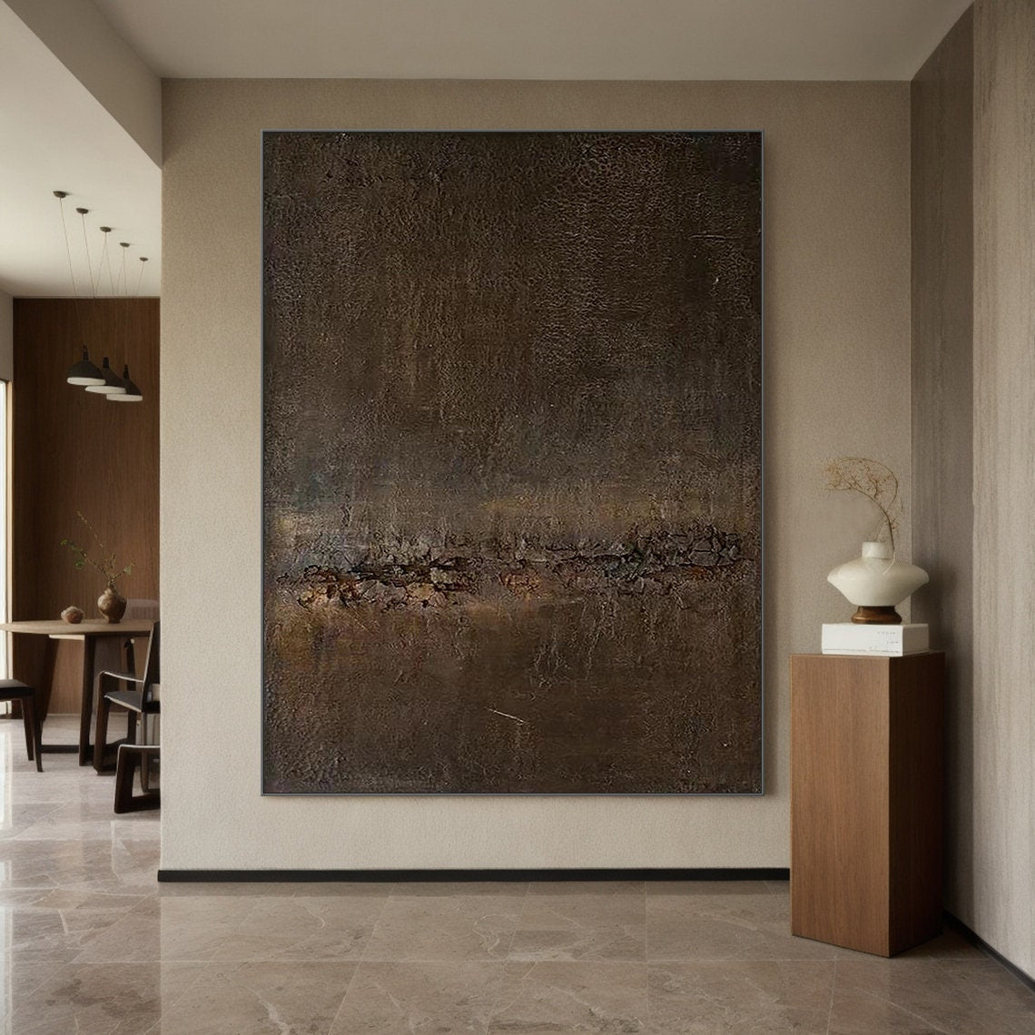 Wabi-sabi Art Brown Minimalist Plaster Art Black Abstract Texture Painting Beige Wall Decor Plaster Texture Wall Art Minimalist Art Brown 3D Oil  Plaster Wall Art On Canvas