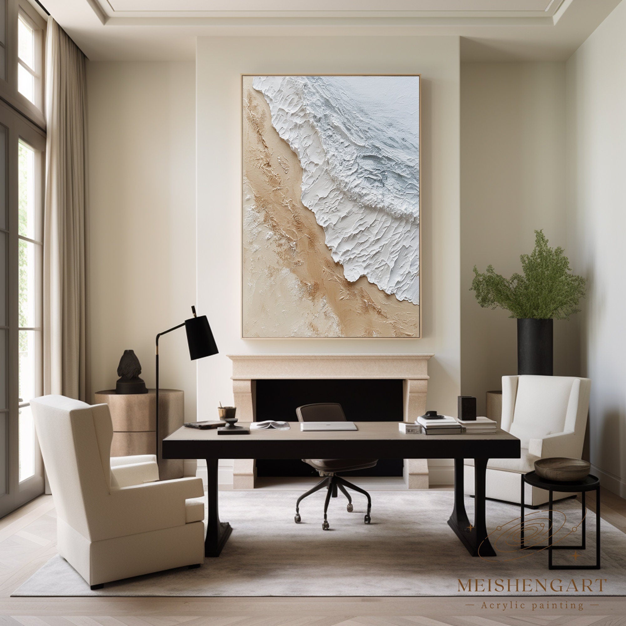 Extra Large Wall Art Abstract Beige Abstract Art beige Painting large Brown Painting Blue Wall Art minimalist Painting,modern Textured Sea & Beach Painting 3D Oil Plaster Wall Art On Canvas