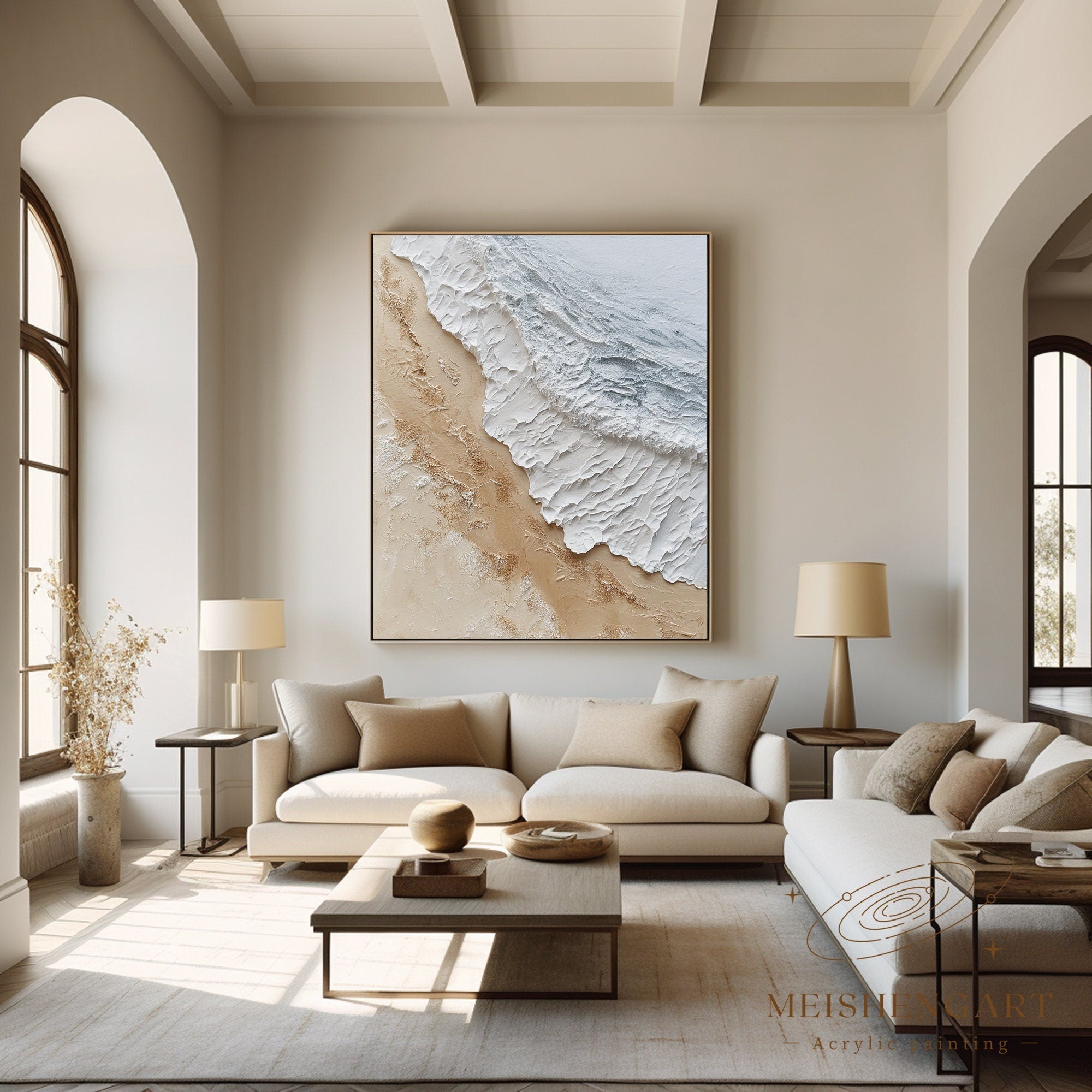 Extra Large Wall Art Abstract Beige Abstract Art beige Painting large Brown Painting Blue Wall Art minimalist Painting,modern Textured Sea & Beach Painting 3D Oil Plaster Wall Art On Canvas