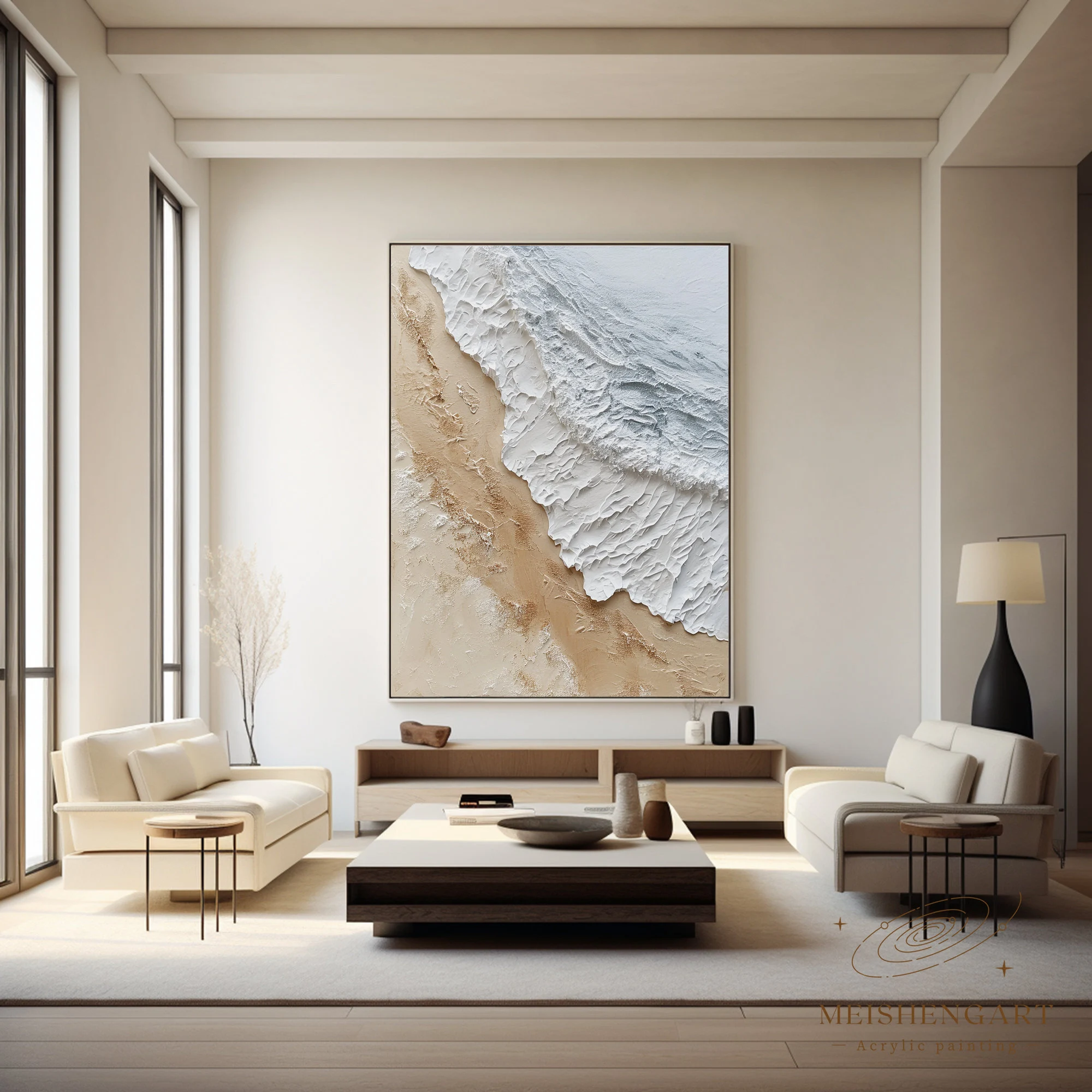 Extra Large Wall Art Abstract Beige Abstract Art beige Painting large Brown Painting Blue Wall Art minimalist Painting,modern Textured Sea & Beach Painting 3D Oil Plaster Wall Art On Canvas