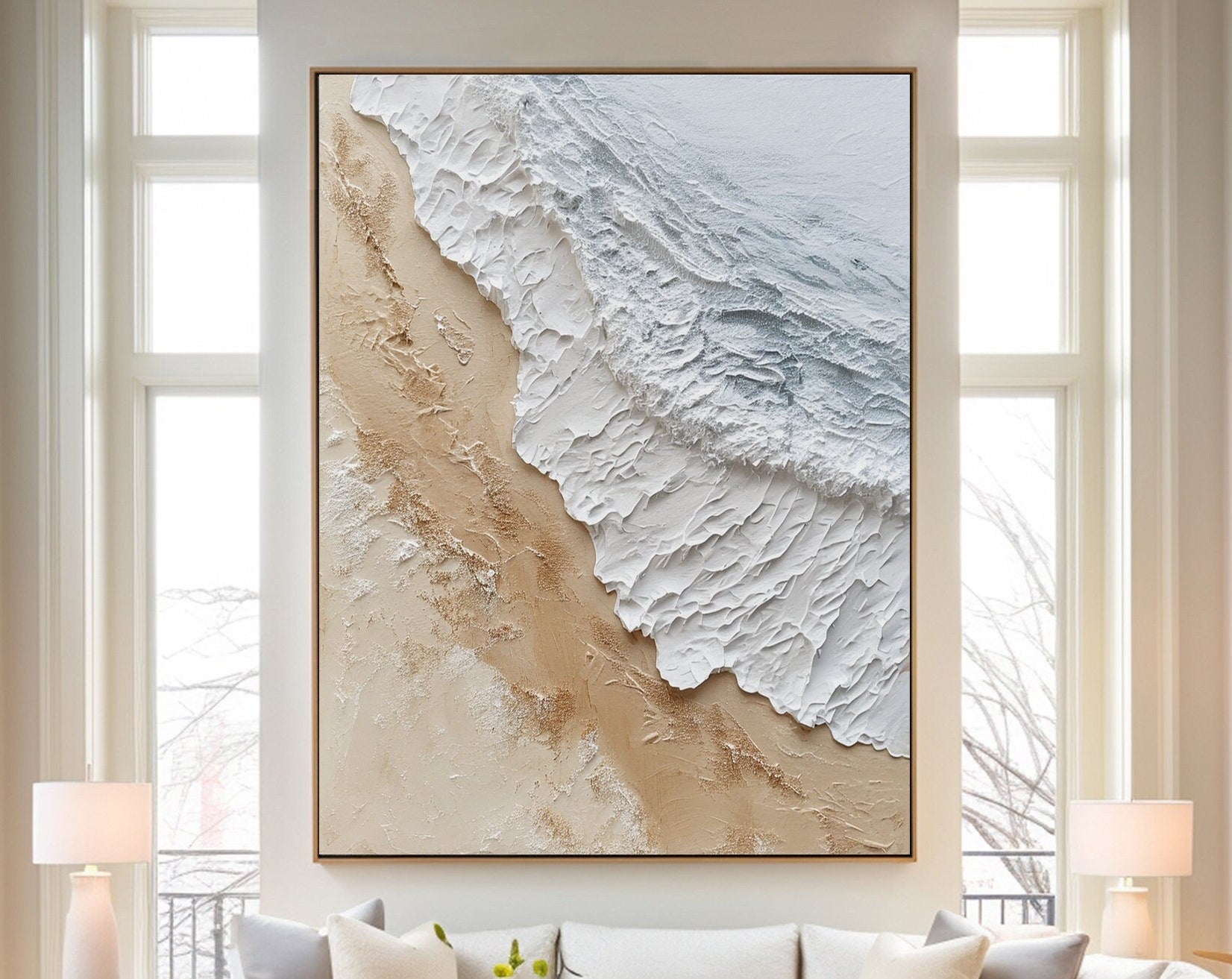 Extra Large Wall Art Abstract Beige Abstract Art beige Painting large Brown Painting Blue Wall Art minimalist Painting,modern Textured Sea & Beach Painting 3D Oil Plaster Wall Art On Canvas