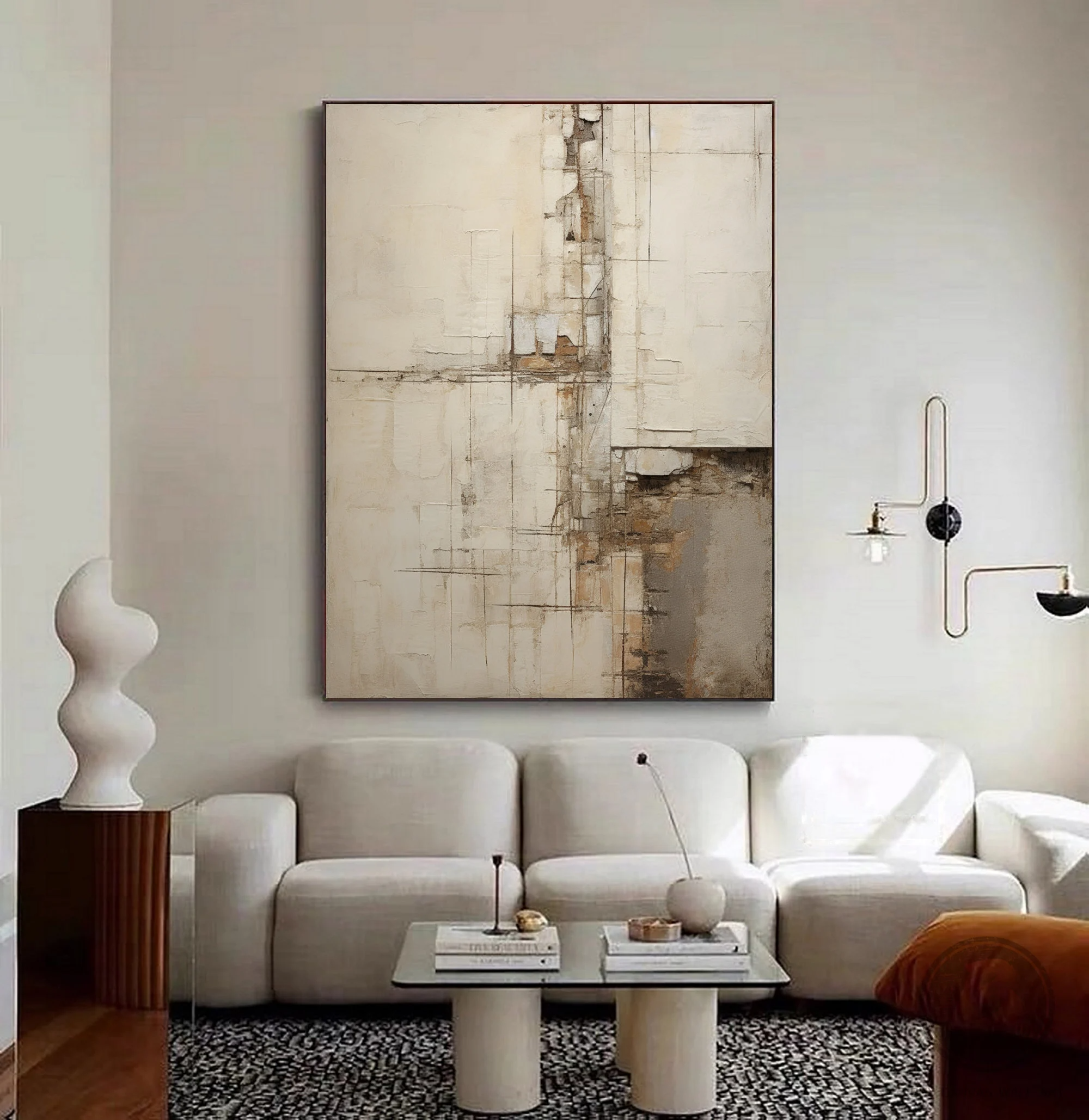 Wabi-sabi Art Brown Minimalist Plaster Art Beige Abstract Texture Painting Beige Wall Decor Plaster Texture Wall Art Minimalist Art Brown 3D Oil  Plaster Wall Art On Canvas