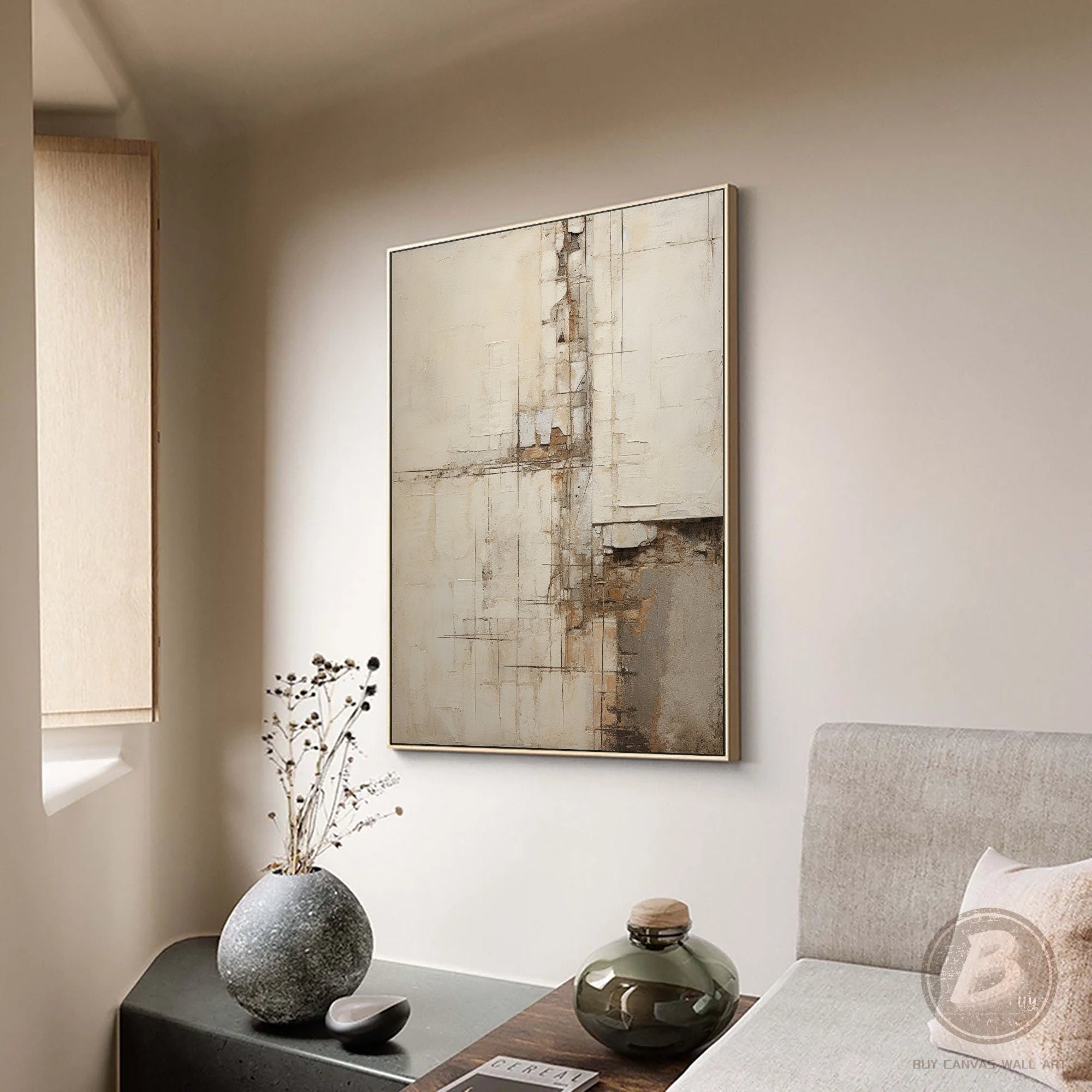 Wabi-sabi Art Brown Minimalist Plaster Art Beige Abstract Texture Painting Beige Wall Decor Plaster Texture Wall Art Minimalist Art Brown 3D Oil  Plaster Wall Art On Canvas