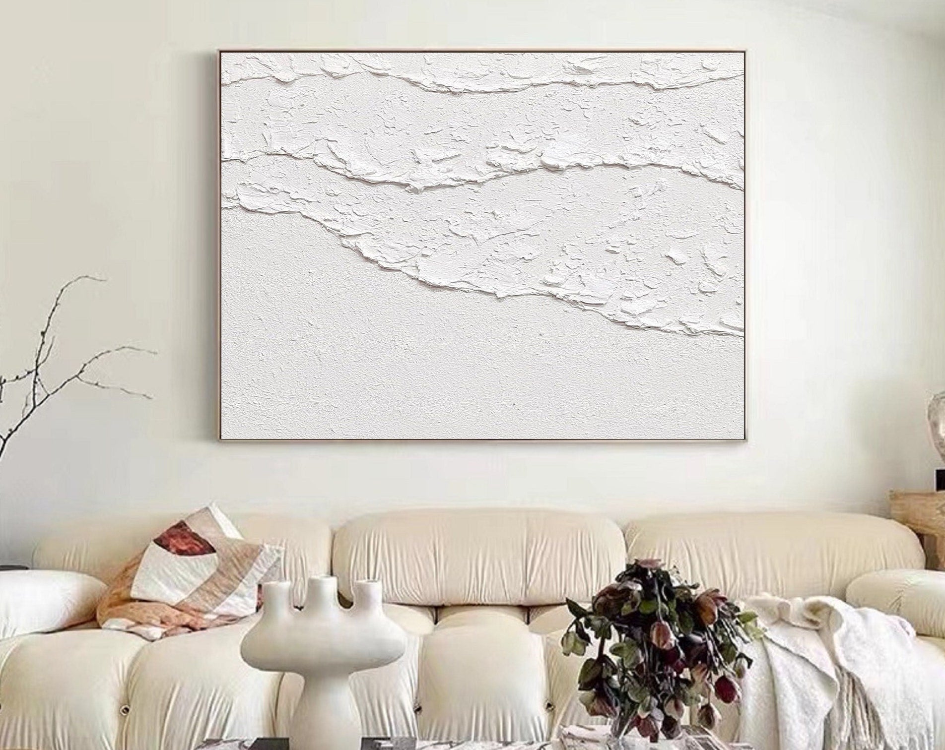 Wabi-sabi Art Minimalist Plaster Art White Abstract Texture Painting White Wall Decor Plaster Texture Wall Art Minimalist Art 3D Oil  Wall Art On Canvas