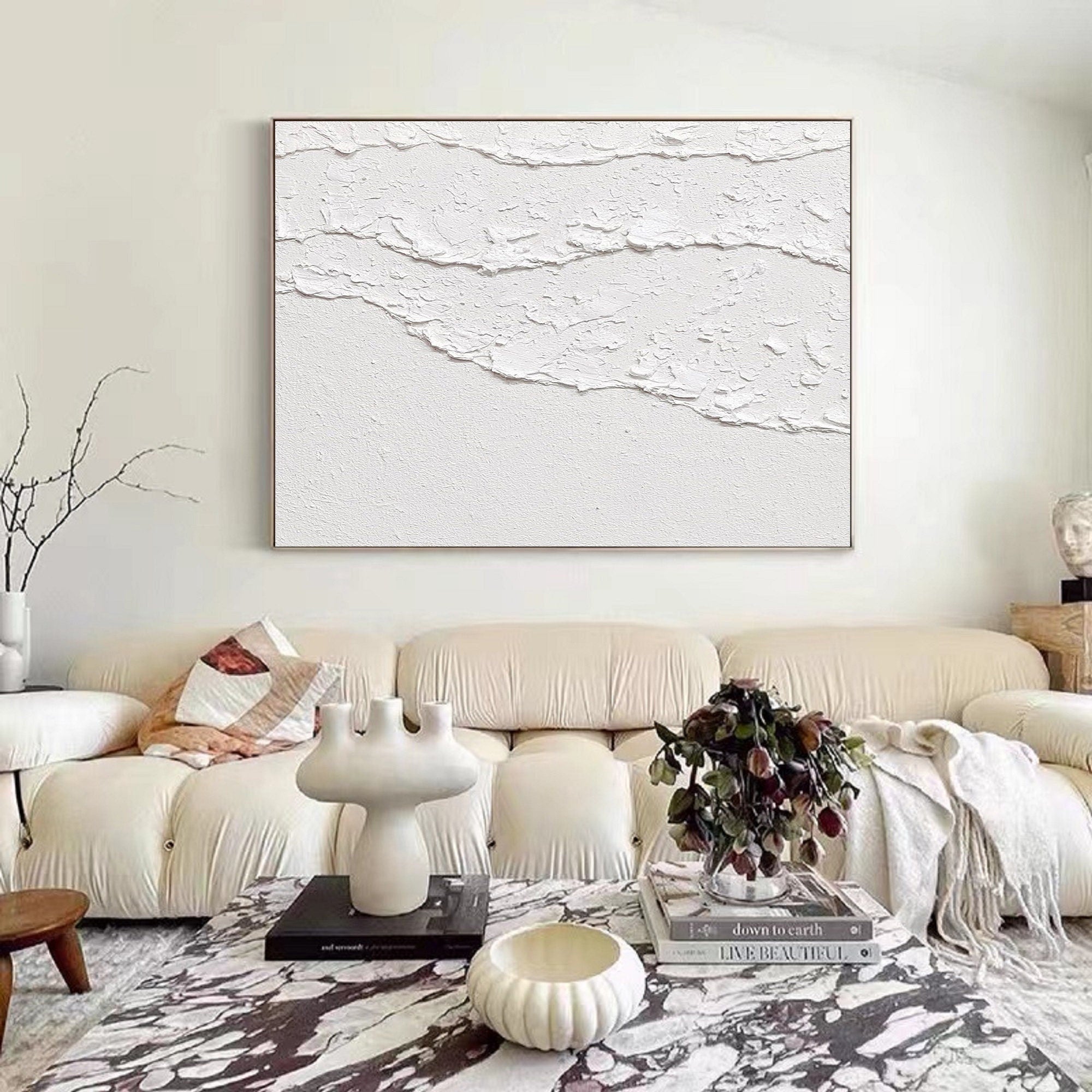 Wabi-sabi Art Minimalist Plaster Art White Abstract Texture Painting White Wall Decor Plaster Texture Wall Art Minimalist Art 3D Oil  Wall Art On Canvas