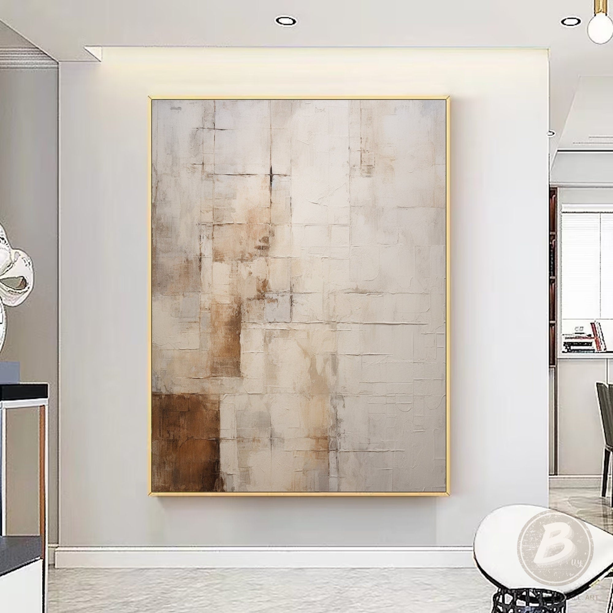 Wabi-sabi Art Brown Minimalist Plaster Art Beige Abstract Texture Painting Beige Wall Decor Plaster Texture Wall Art Minimalist Art Brown 3D Oil  Plaster Wall Art On Canvas