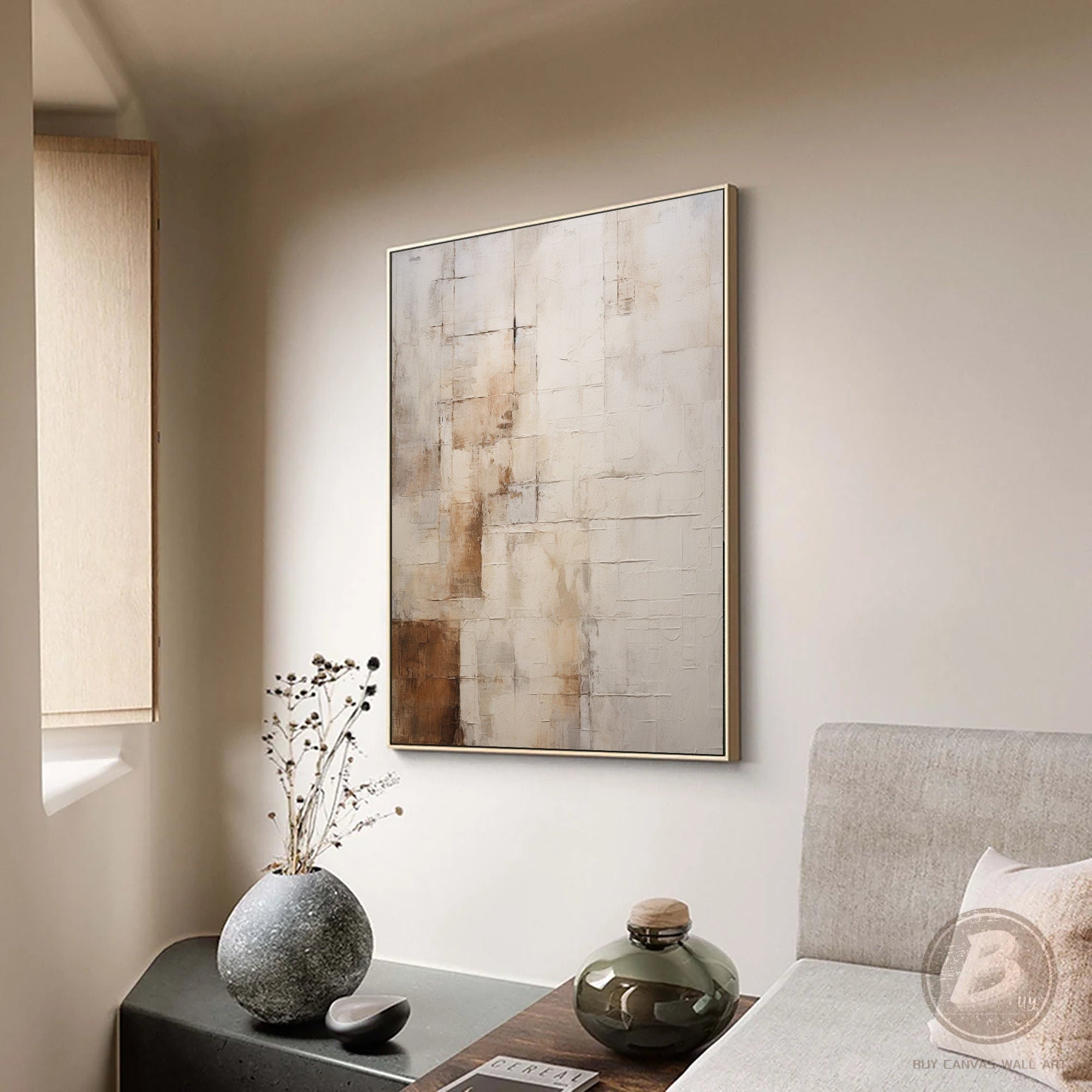 Wabi-sabi Art Brown Minimalist Plaster Art Beige Abstract Texture Painting Beige Wall Decor Plaster Texture Wall Art Minimalist Art Brown 3D Oil  Plaster Wall Art On Canvas