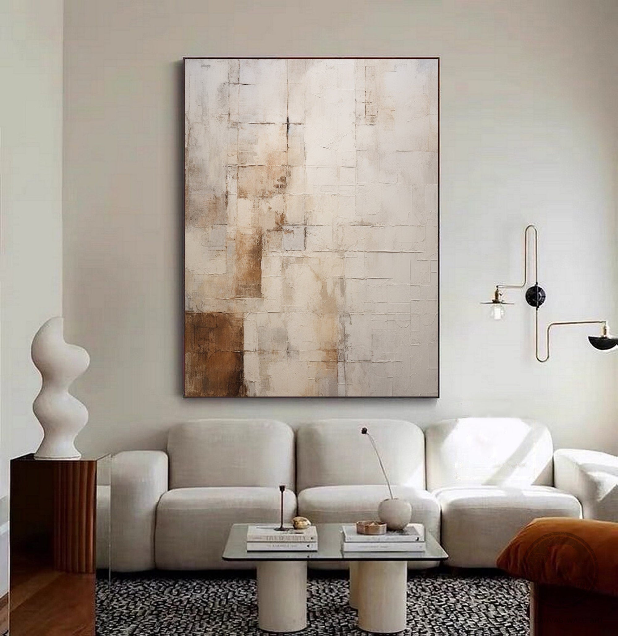 Wabi-sabi Art Brown Minimalist Plaster Art Beige Abstract Texture Painting Beige Wall Decor Plaster Texture Wall Art Minimalist Art Brown 3D Oil  Plaster Wall Art On Canvas