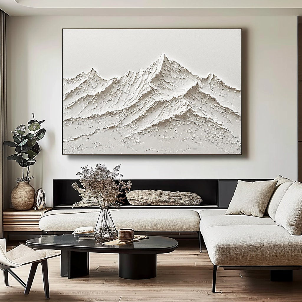 Large Original Abstract Painting Modern Minimalist Wall Art White Texture Painting Living Room Wall Art Minimalist Plaster Art  3D Oil  Wall Art On Canvas