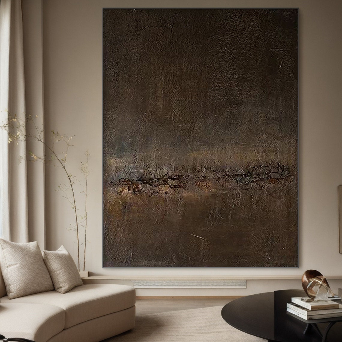 Wabi-sabi Art Brown Minimalist Plaster Art Black Abstract Texture Painting Beige Wall Decor Plaster Texture Wall Art Minimalist Art Brown 3D Oil  Plaster Wall Art On Canvas