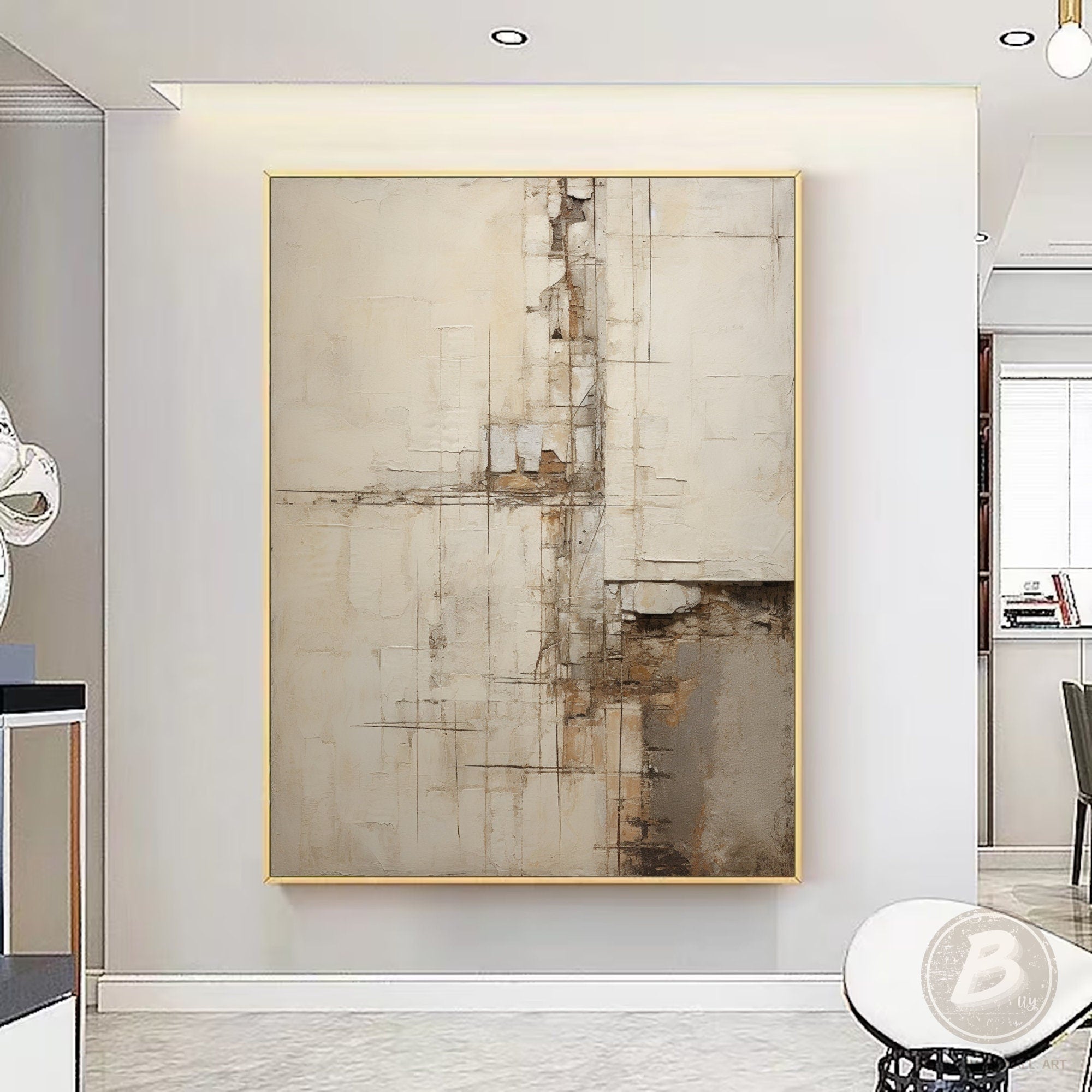 Wabi-sabi Art Brown Minimalist Plaster Art Beige Abstract Texture Painting Beige Wall Decor Plaster Texture Wall Art Minimalist Art Brown 3D Oil  Plaster Wall Art On Canvas