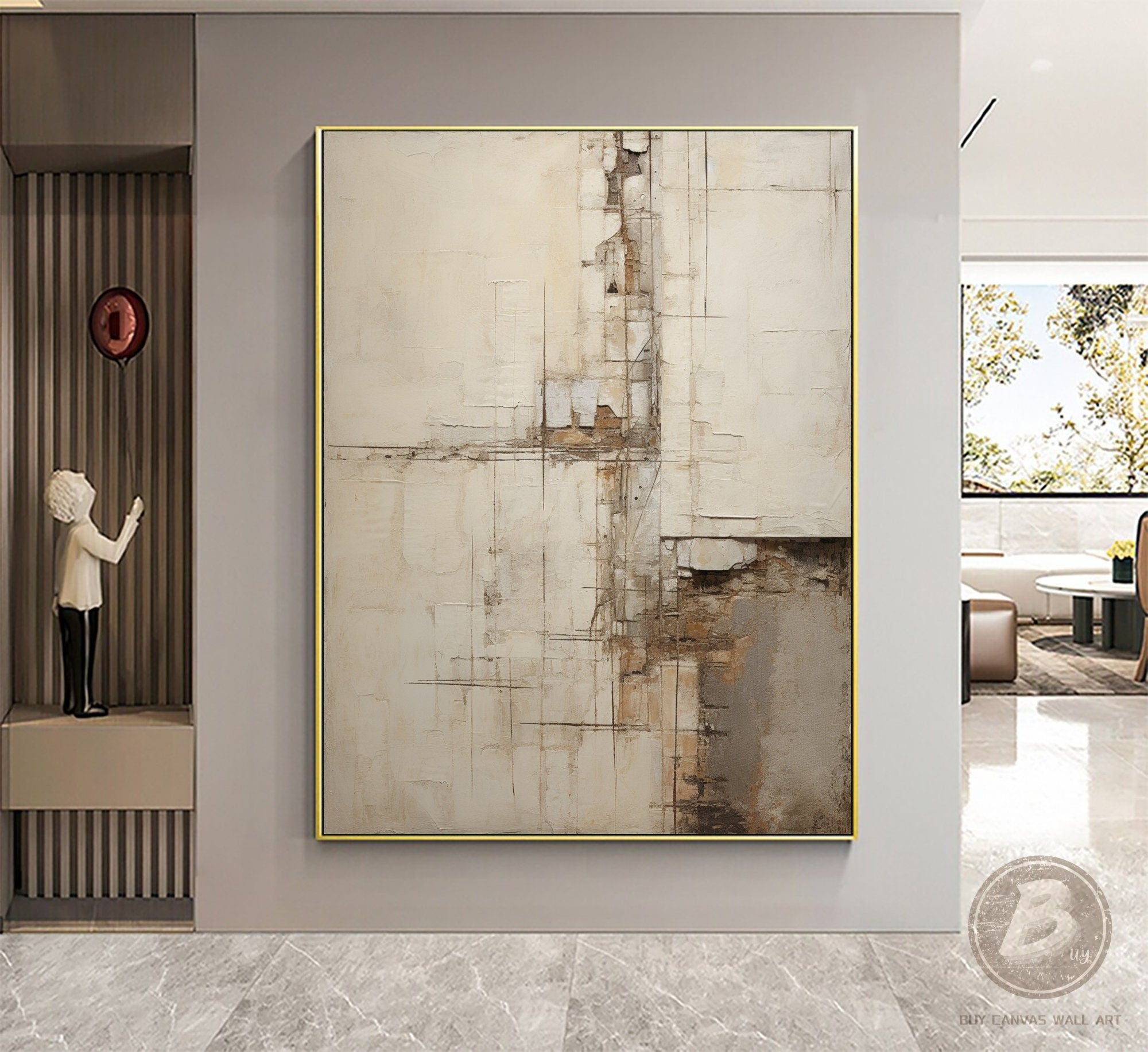 Wabi-sabi Art Brown Minimalist Plaster Art Beige Abstract Texture Painting Beige Wall Decor Plaster Texture Wall Art Minimalist Art Brown 3D Oil  Plaster Wall Art On Canvas