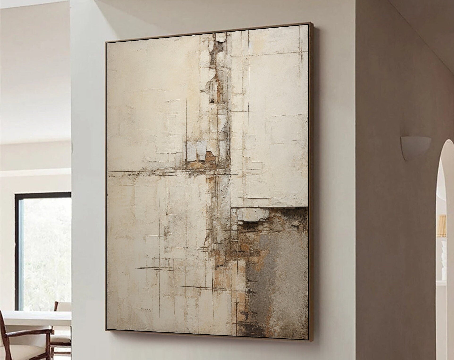 Wabi-sabi Art Brown Minimalist Plaster Art Beige Abstract Texture Painting Beige Wall Decor Plaster Texture Wall Art Minimalist Art Brown 3D Oil  Plaster Wall Art On Canvas